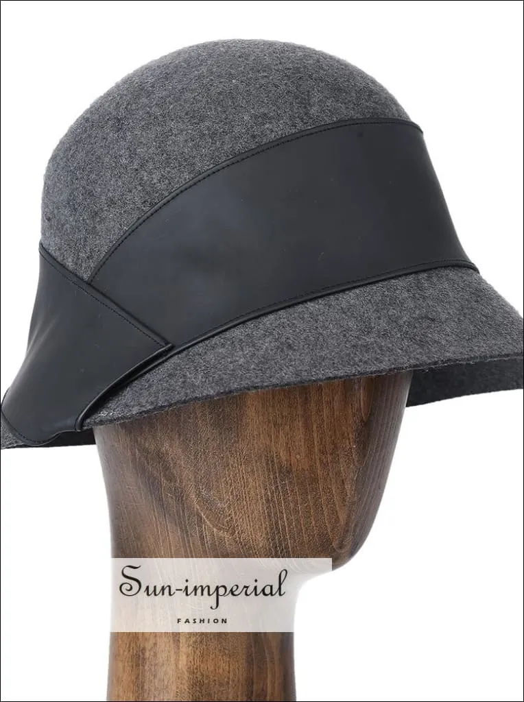 100% Wool Bucket Hat Women Elegant Winter Hats with Leather Trim