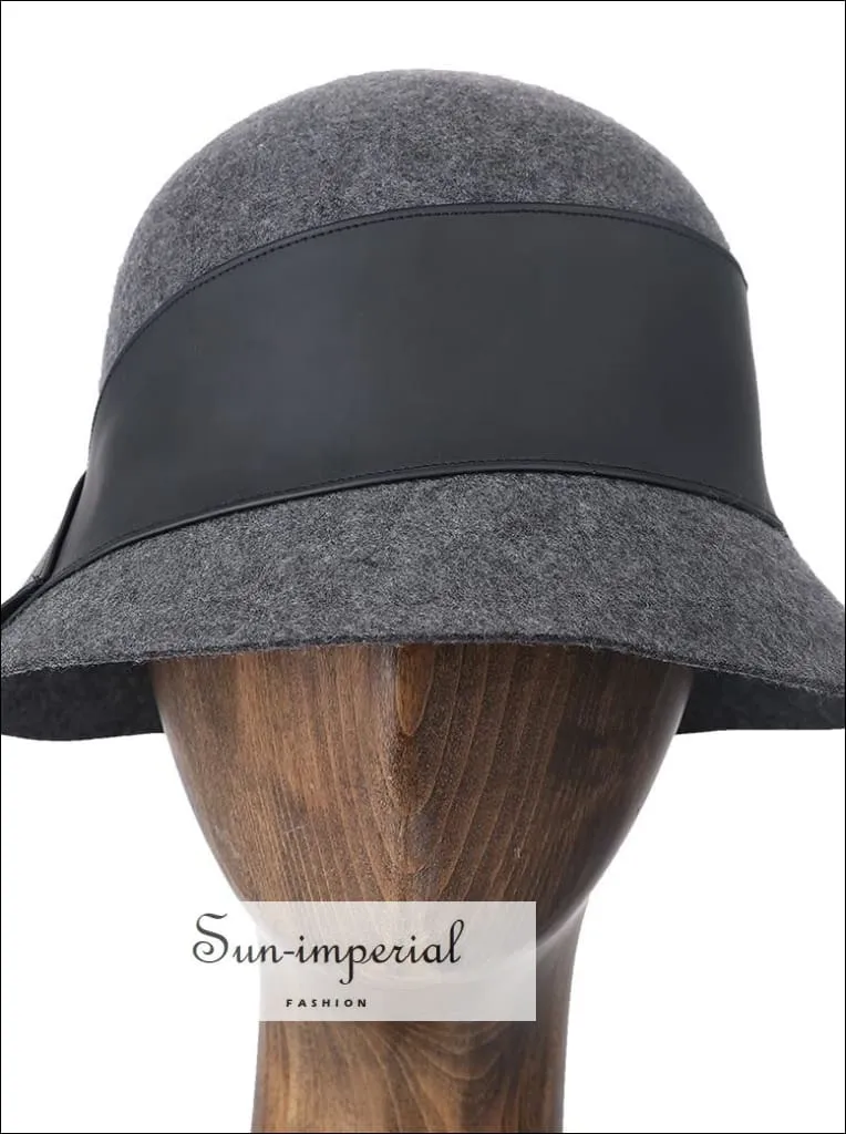 100% Wool Bucket Hat Women Elegant Winter Hats with Leather Trim