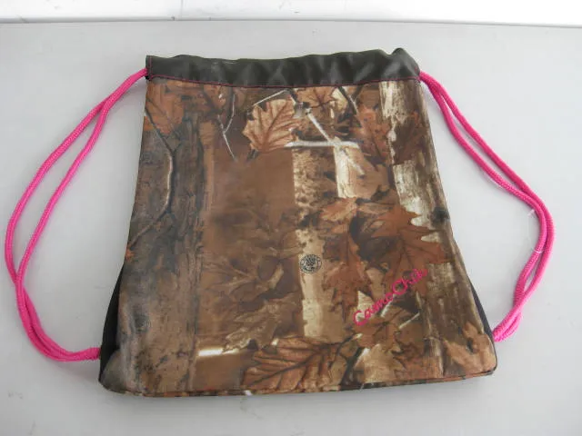 13 inch Explorer Tactical Camo Chik Pink trim Drawstring Backpack