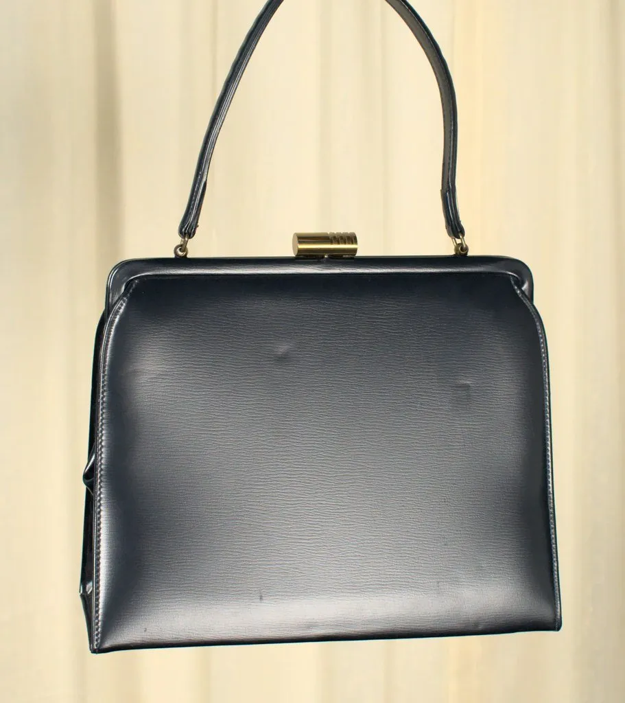 1950s Navy Kisslock Handbag