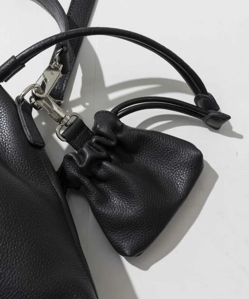 2WAY Drawstring Leather Shoulder Bag With Drawstring Charm