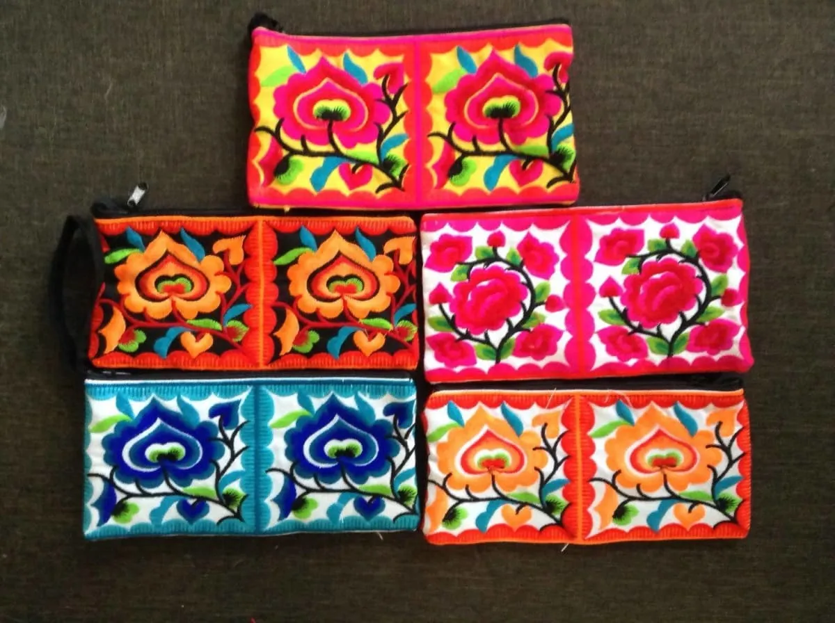 5 Mix colors Hmong Wristlet Clutch Hippie Style Ethnic Thai Boho Medium Small Size Embroidered Purses