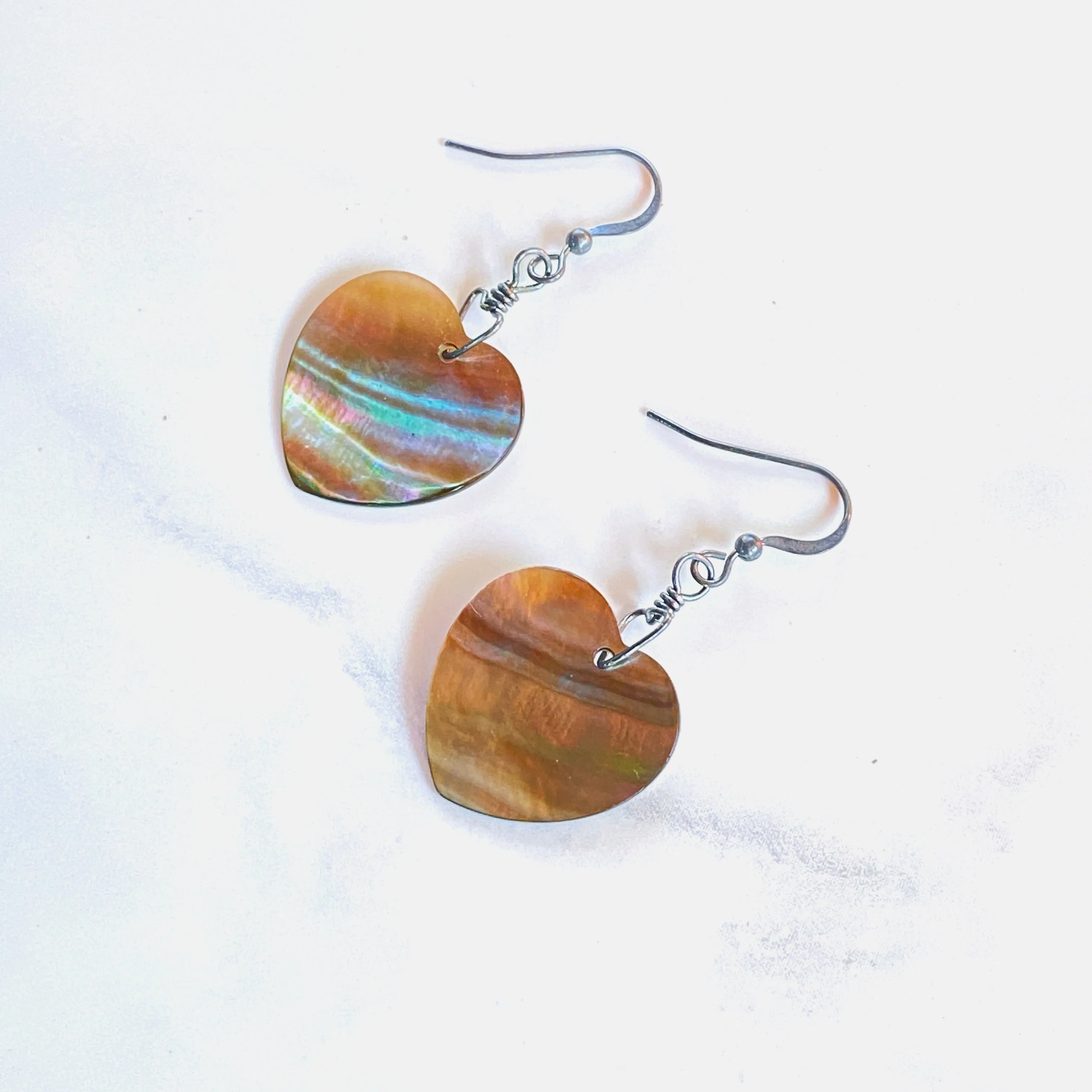 Abalone Shell Heart and Sterling Silver Earrings