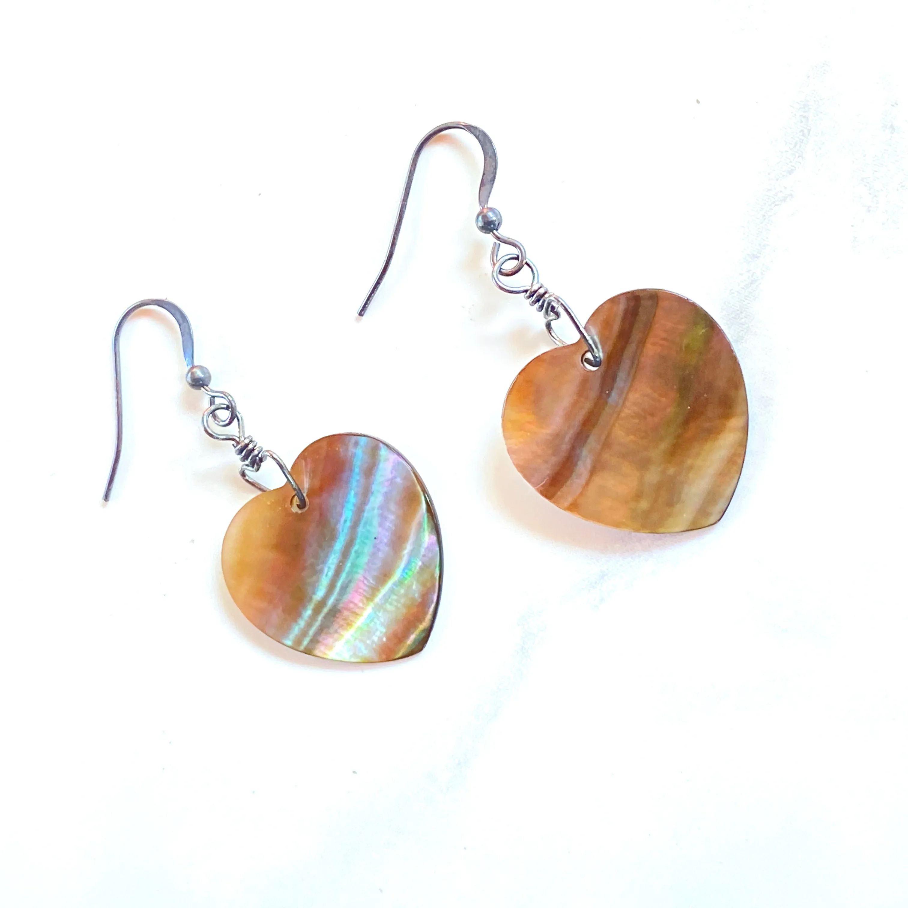 Abalone Shell Heart and Sterling Silver Earrings