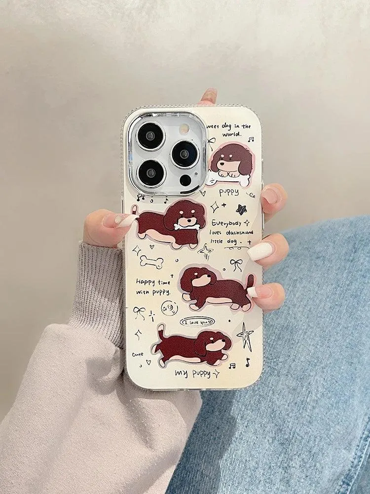 ACPC251 Cute Phone Case For iPhone 11, 12, 13, 14, and 15 series - Cartoon Brown Dog