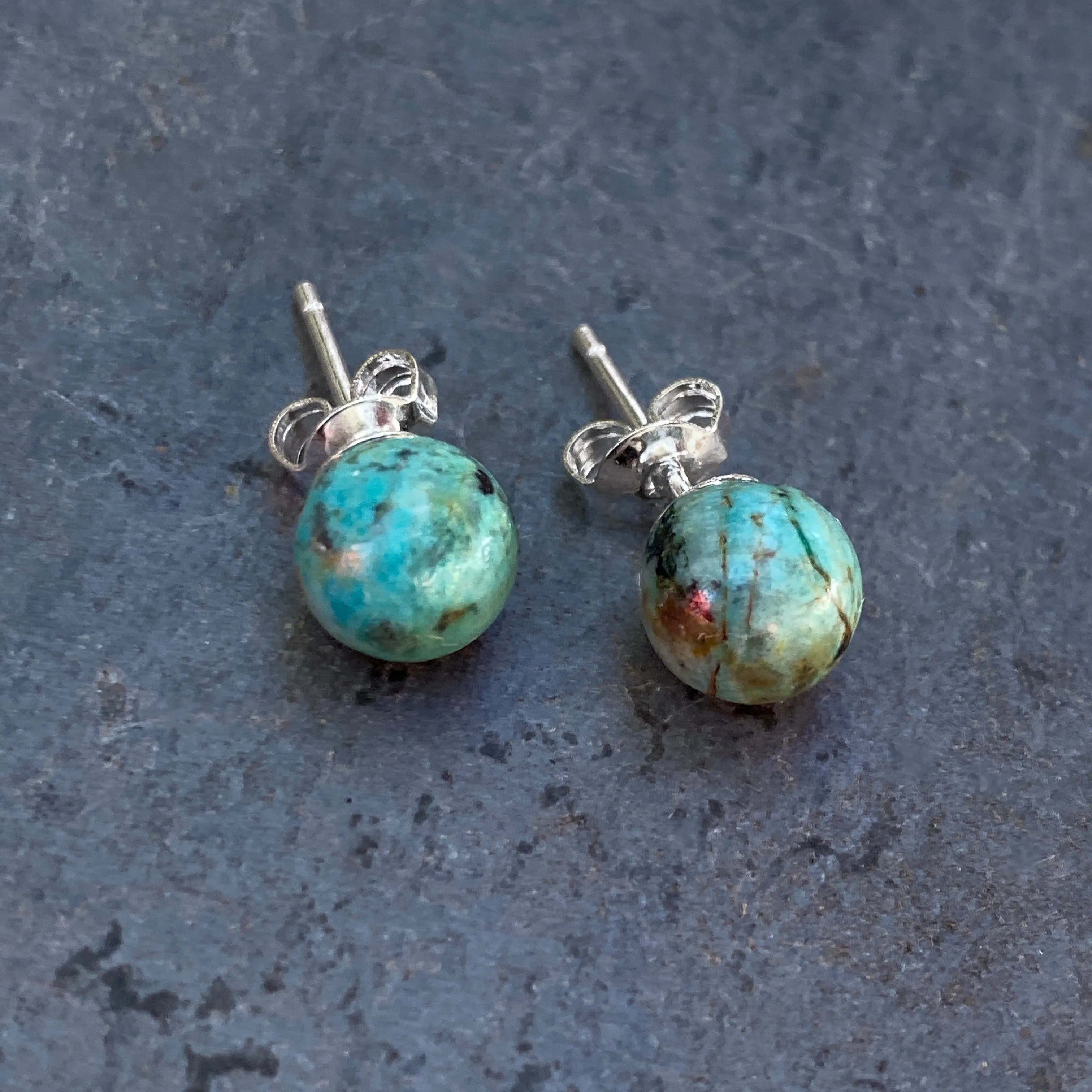 African Turquoise gemstone stud earrings