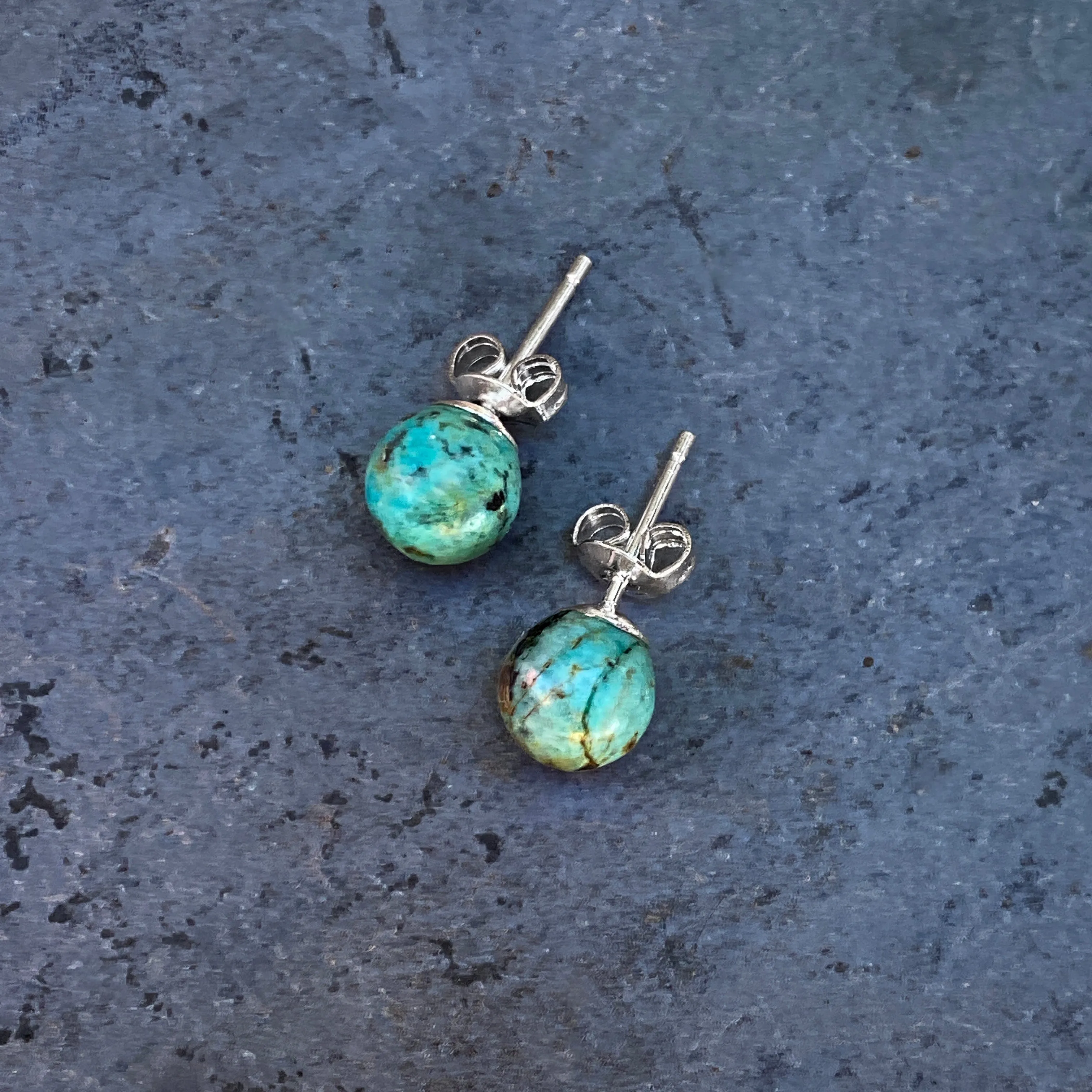 African Turquoise gemstone stud earrings