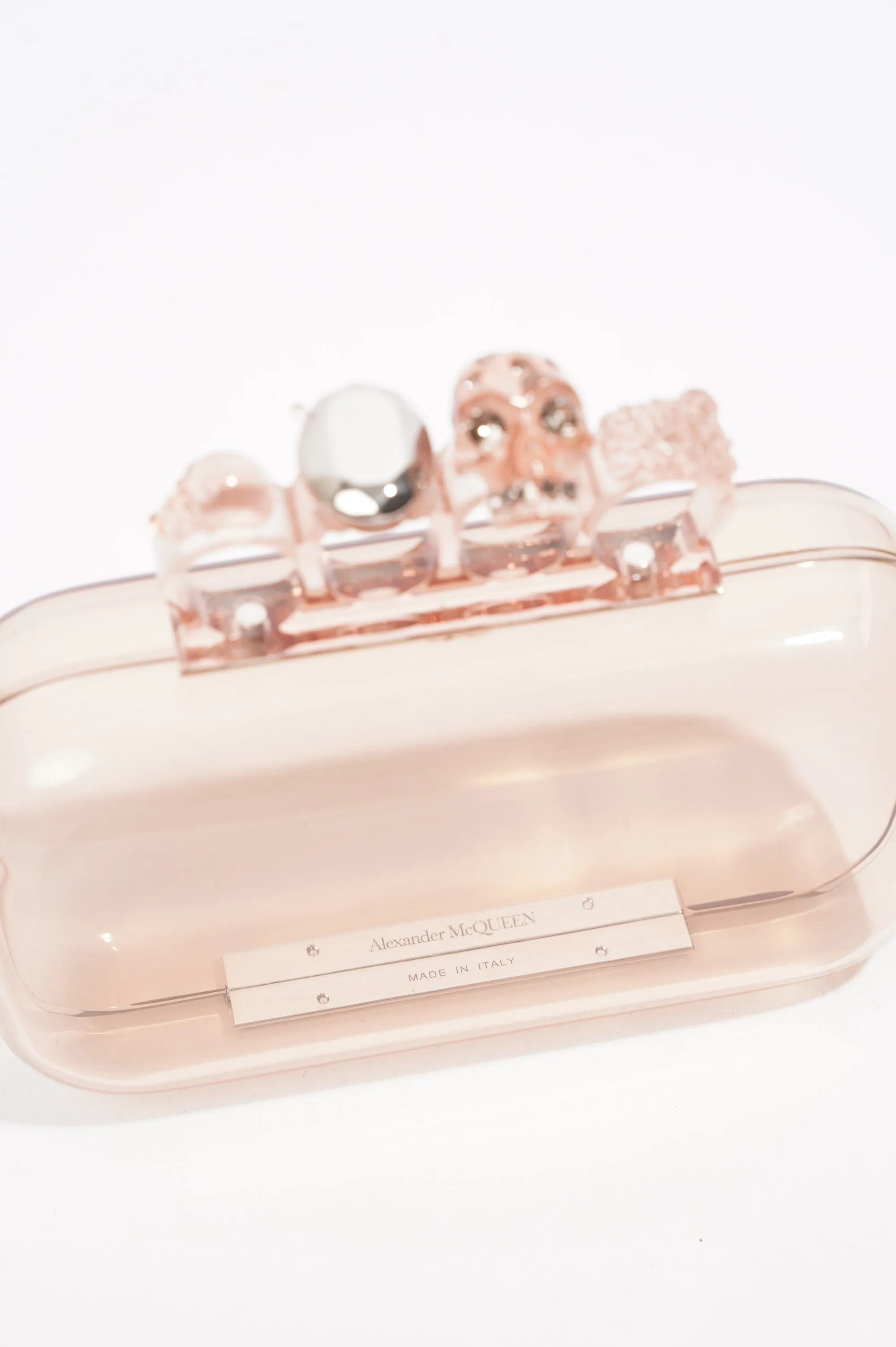 Alexander McQueen Womens Knuckle Clutch Transparent / Pink Acetate