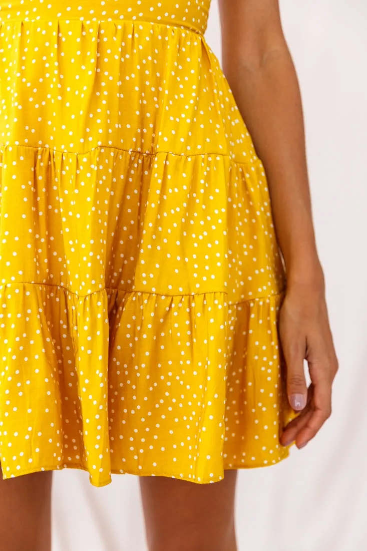 Allegra Fluted Hem Lace-Up Back Dress Yellow