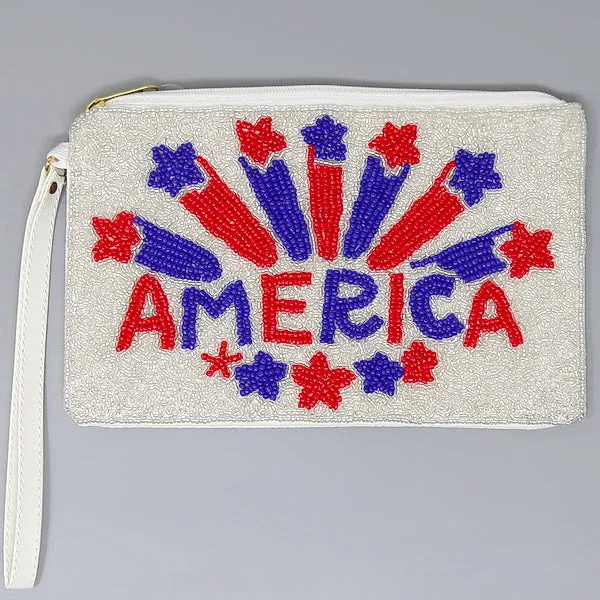 AMERICA Seed Beaded Wristlet