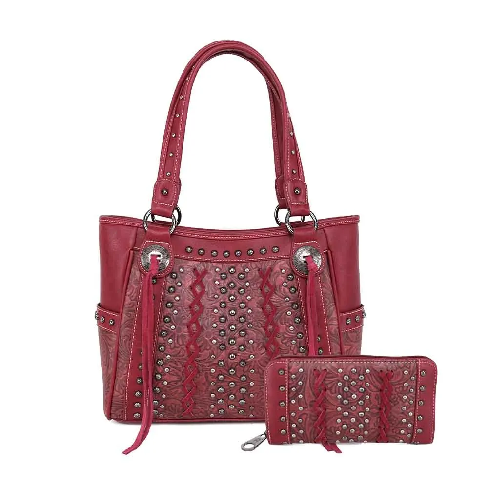 American Bling Floral Embossed Tote and Wallet Set