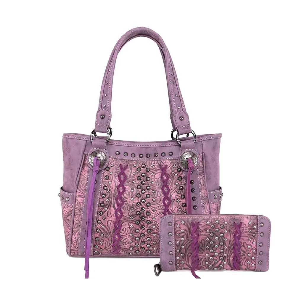 American Bling Floral Embossed Tote and Wallet Set