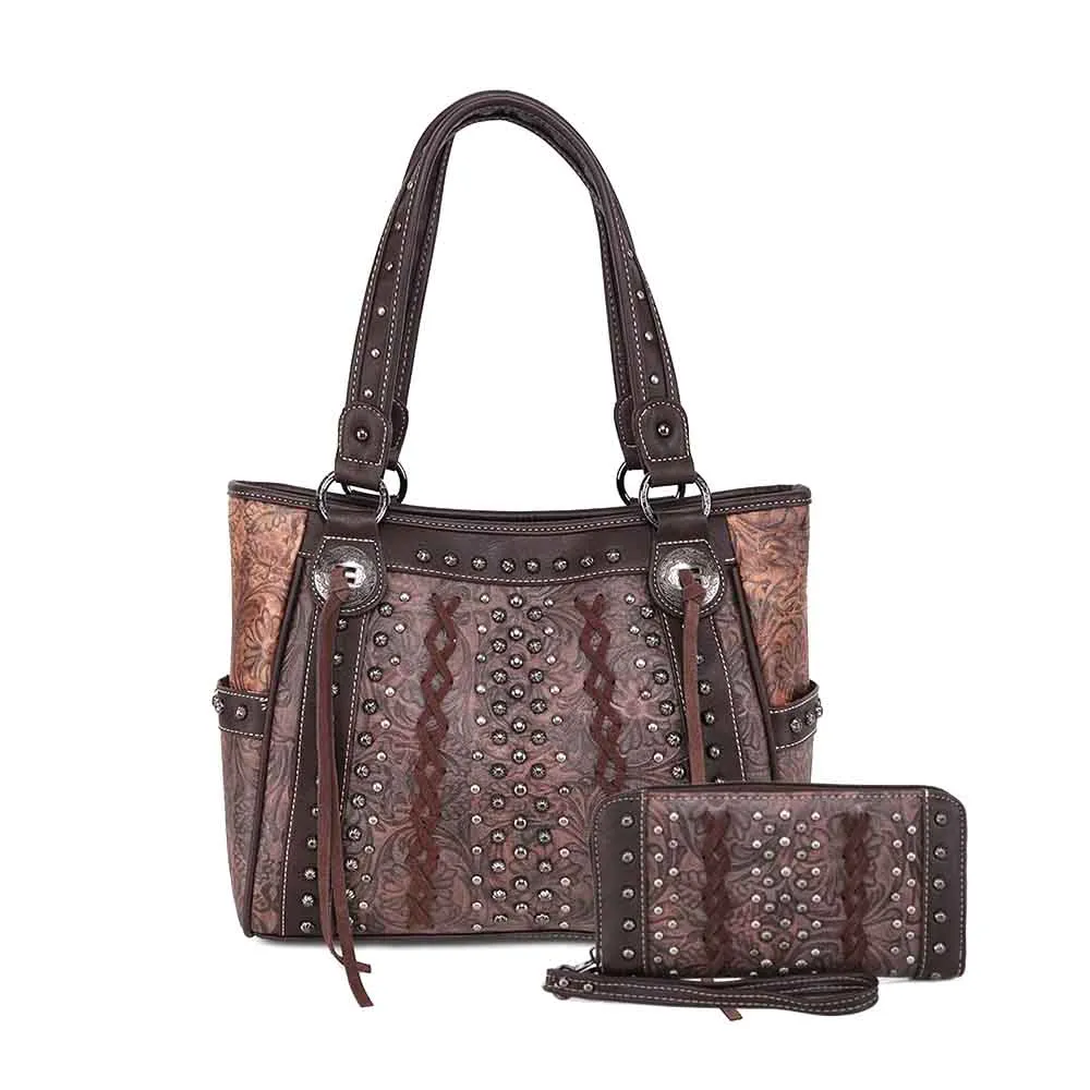 American Bling Floral Embossed Tote and Wallet Set