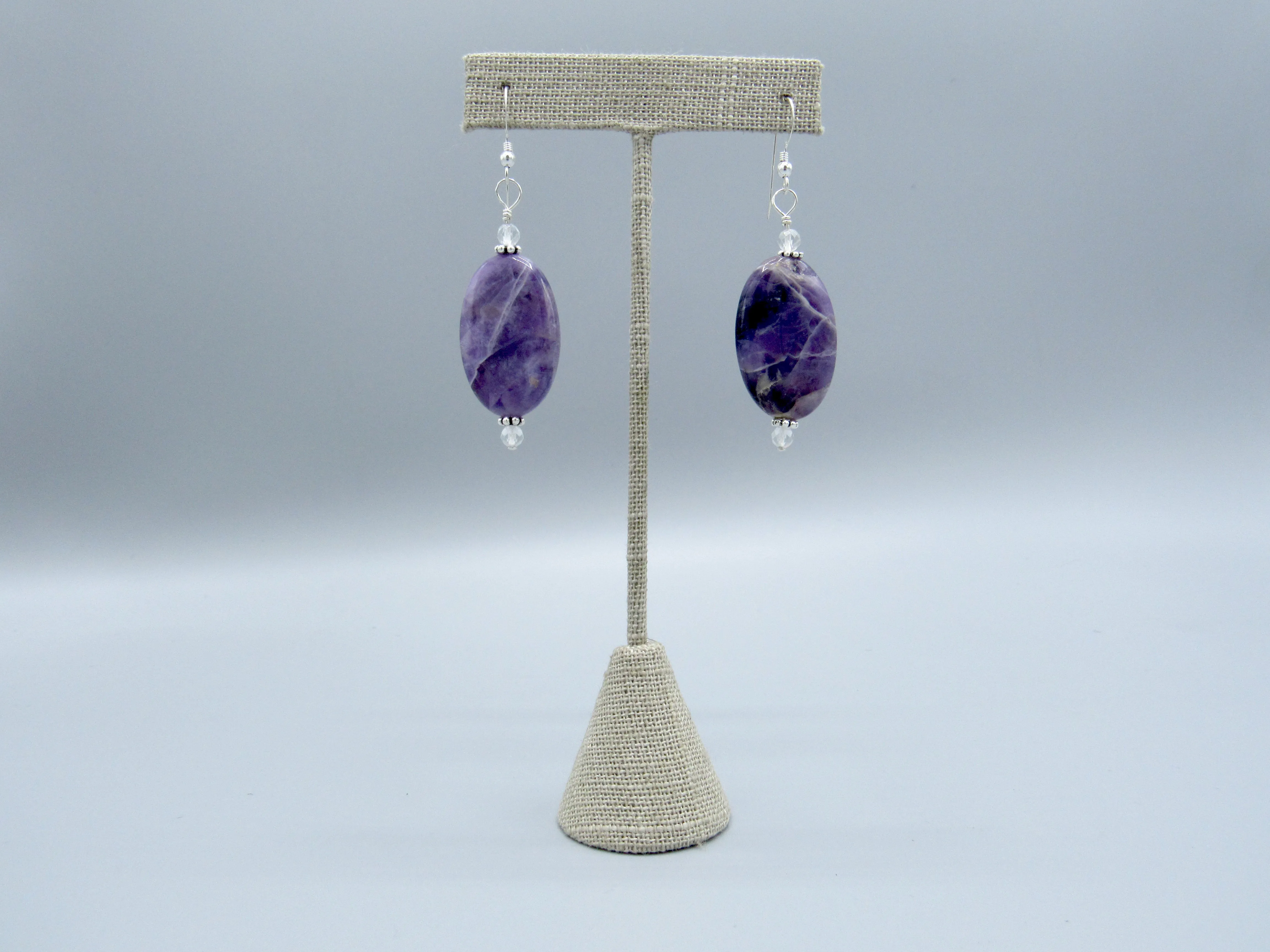 Amethyst Gemstones and White Topaz & Sterling Silver Earrings