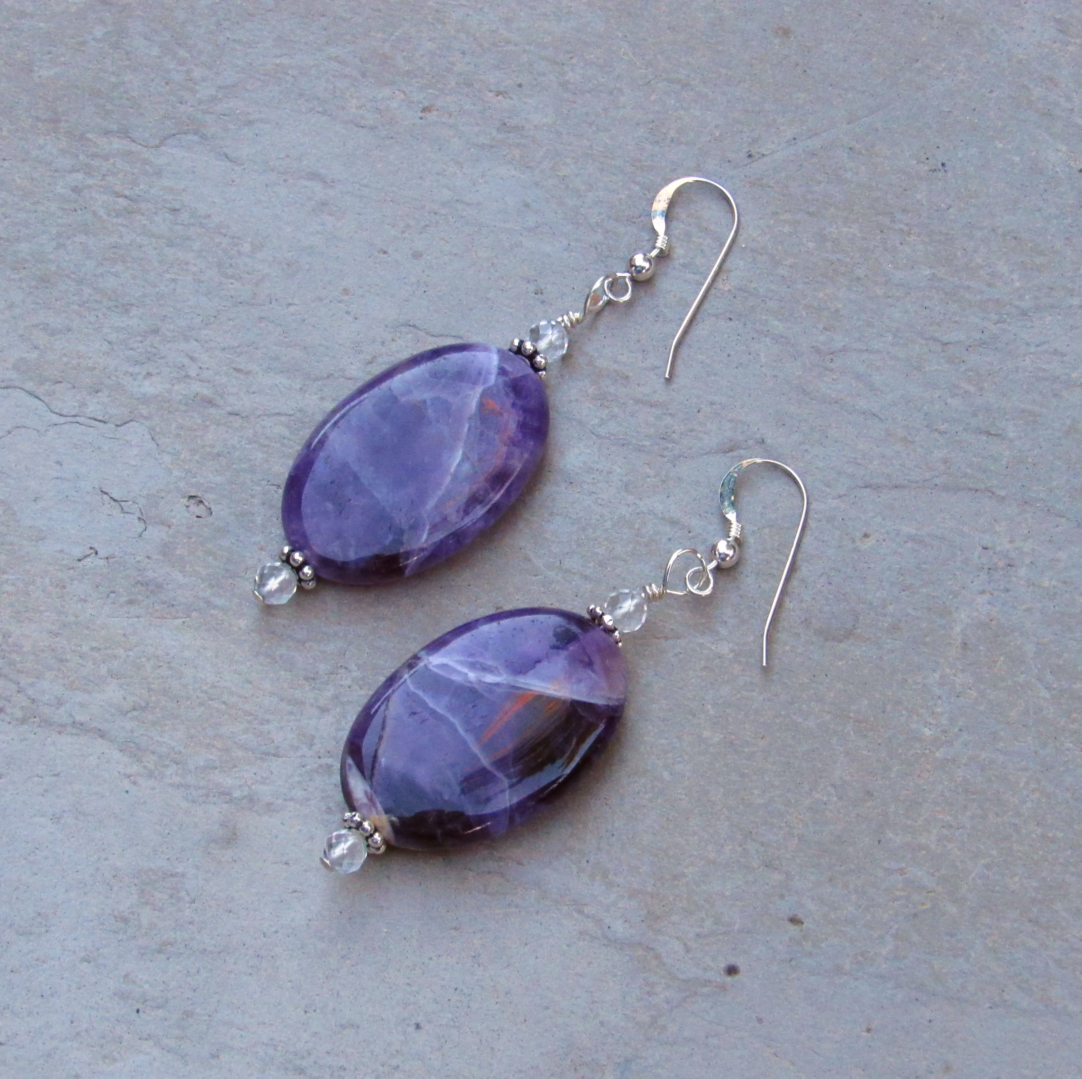 Amethyst Gemstones and White Topaz & Sterling Silver Earrings