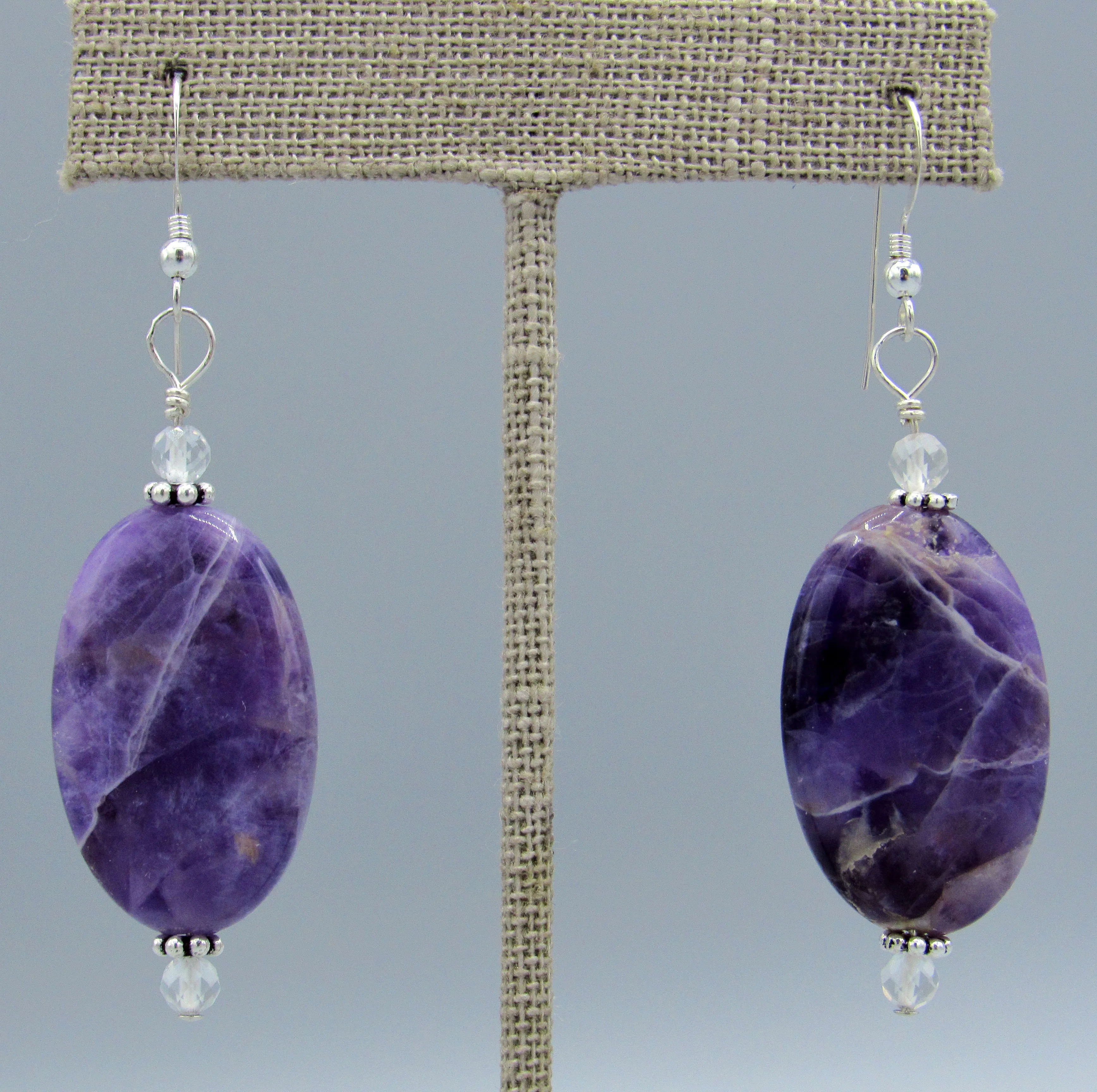 Amethyst Gemstones and White Topaz & Sterling Silver Earrings