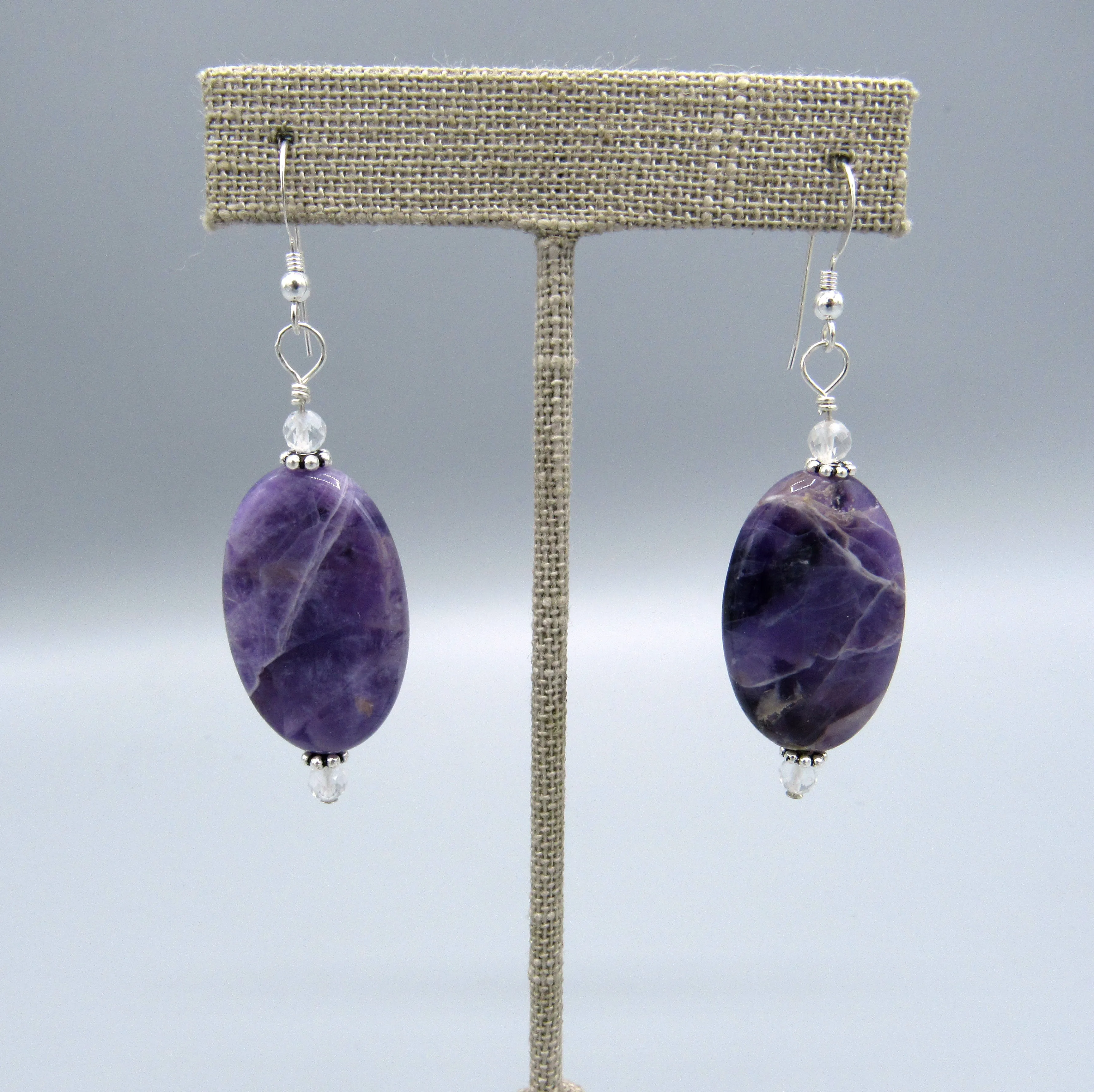 Amethyst Gemstones and White Topaz & Sterling Silver Earrings