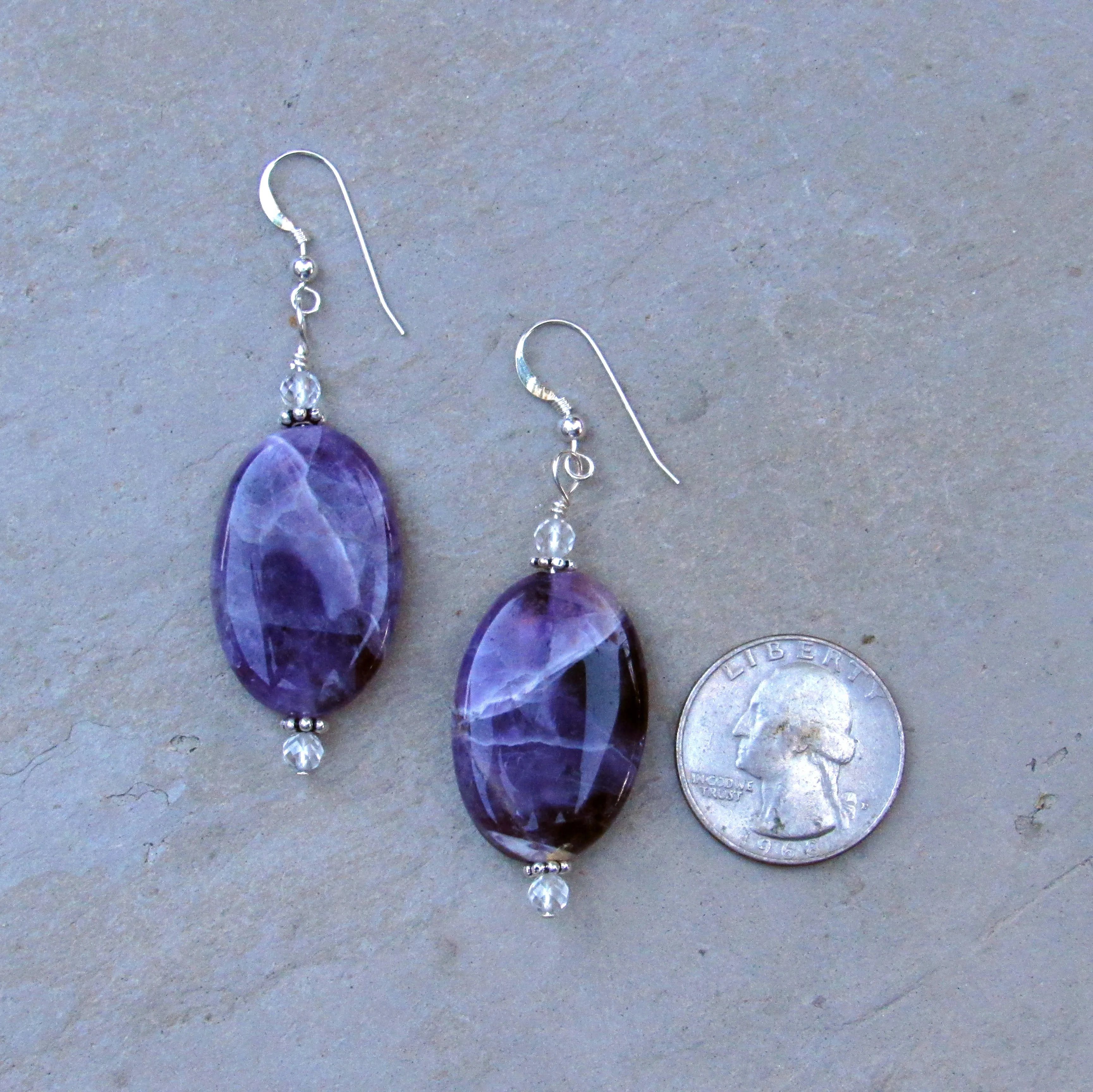 Amethyst Gemstones and White Topaz & Sterling Silver Earrings