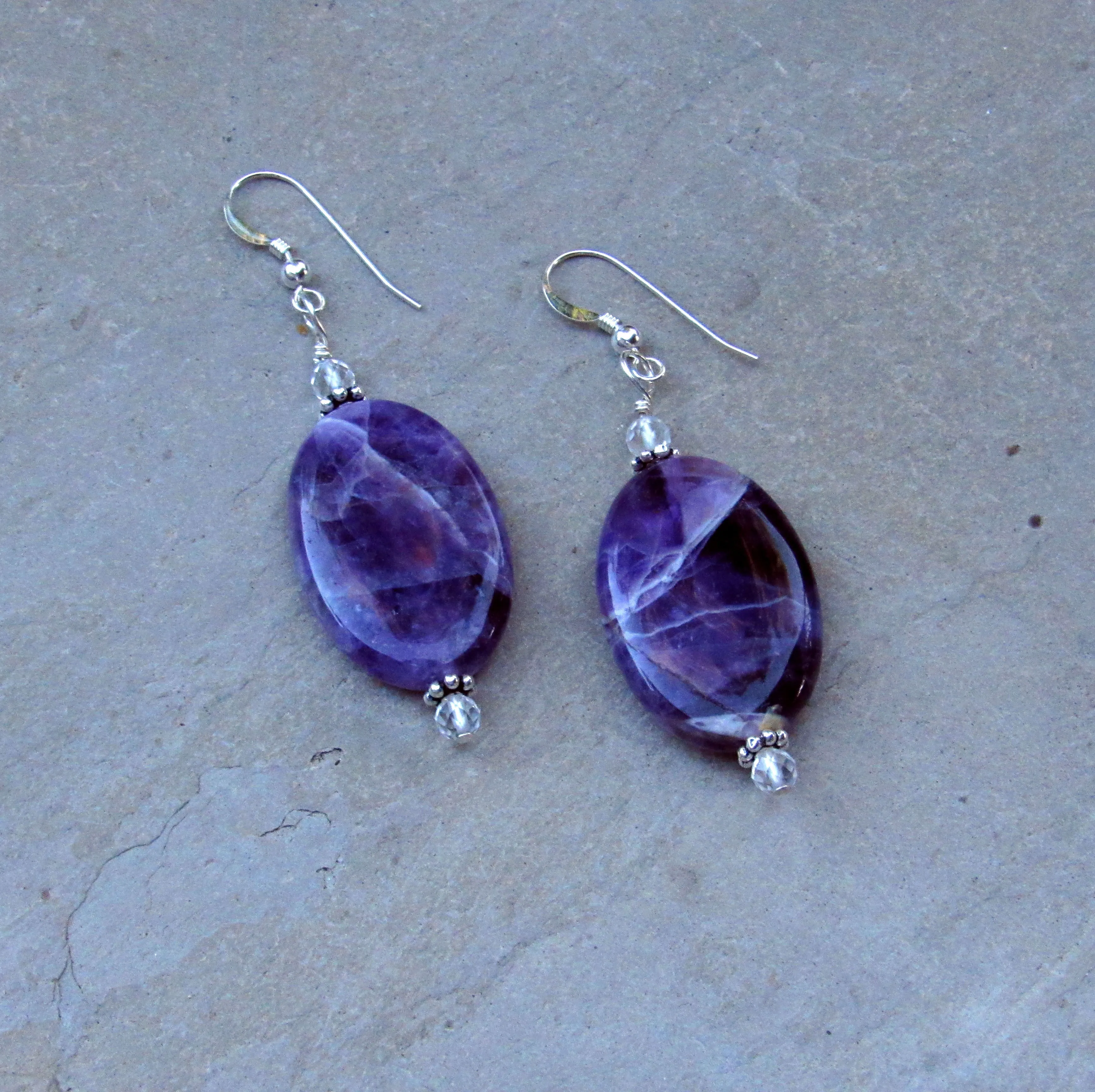 Amethyst Gemstones and White Topaz & Sterling Silver Earrings