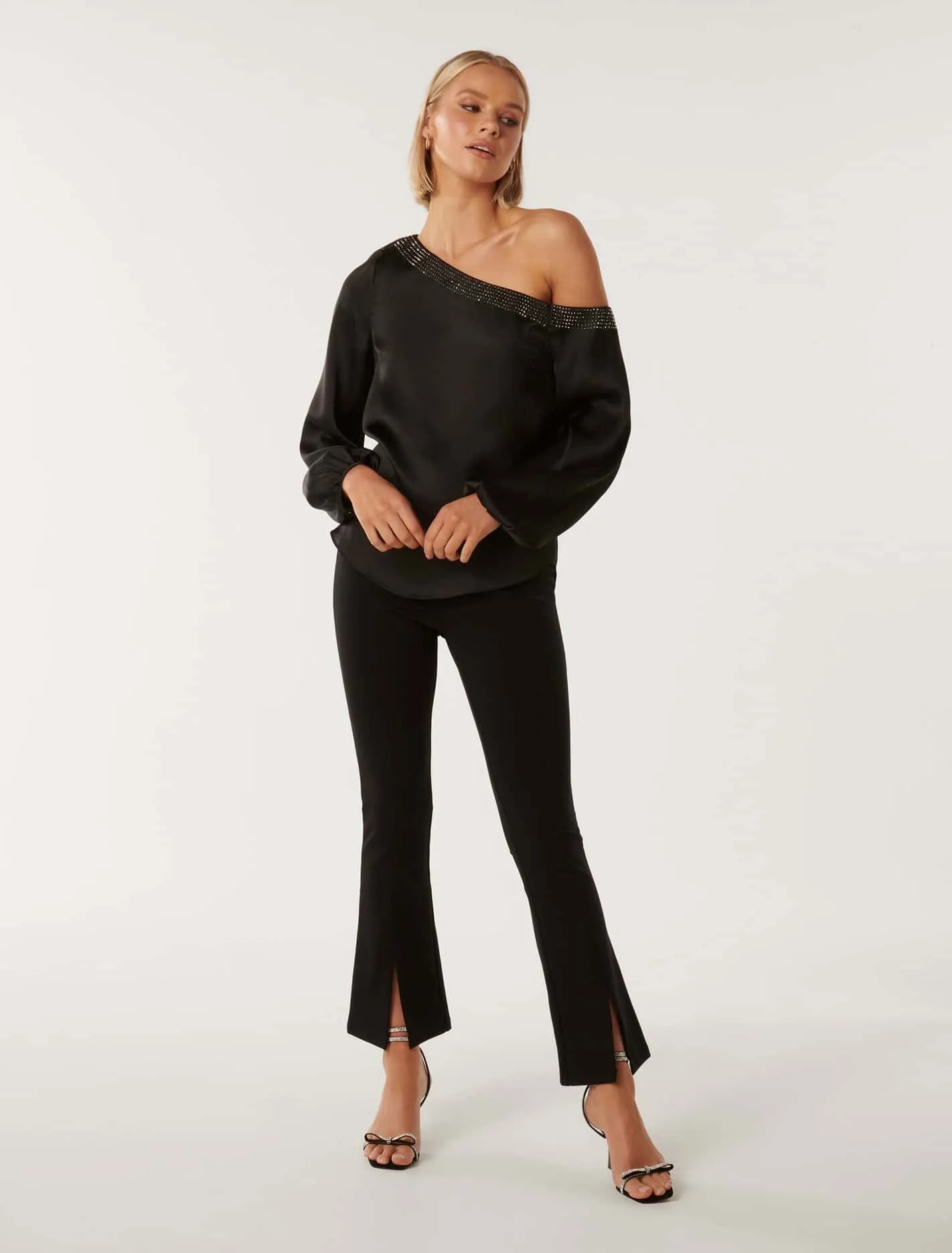 Anya Asymmetrical Embellished Satin Top