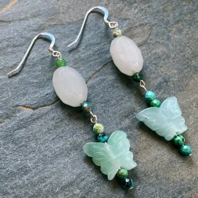 Aventurine Butterfly and Quartz Gemstone Earrings