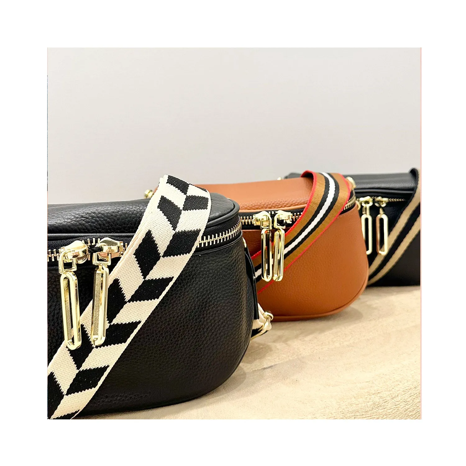 Bag Kensington - Black   Tan Stripe Strap