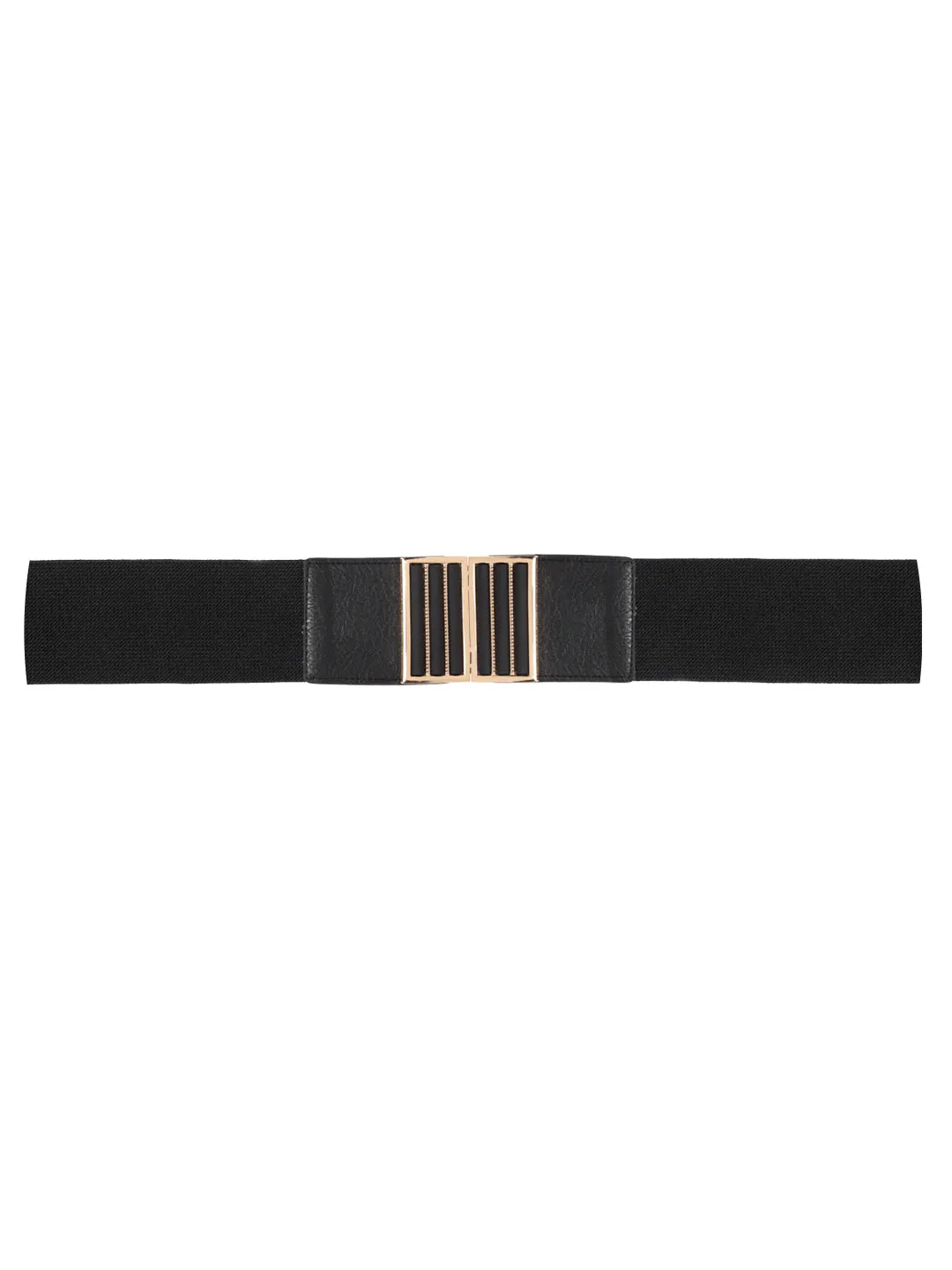 Berrylush Women Black Elastic Strap Golden Rectangle Buckle Belt