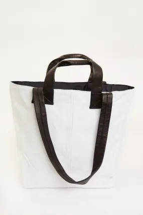 BIANCO SHOPPING TOTE WHITE AND BROWN LEATHER CONTRAST