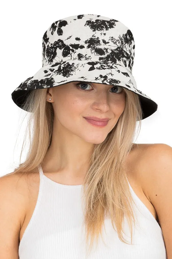 Black and White Floral Watercolor Bucket Hat