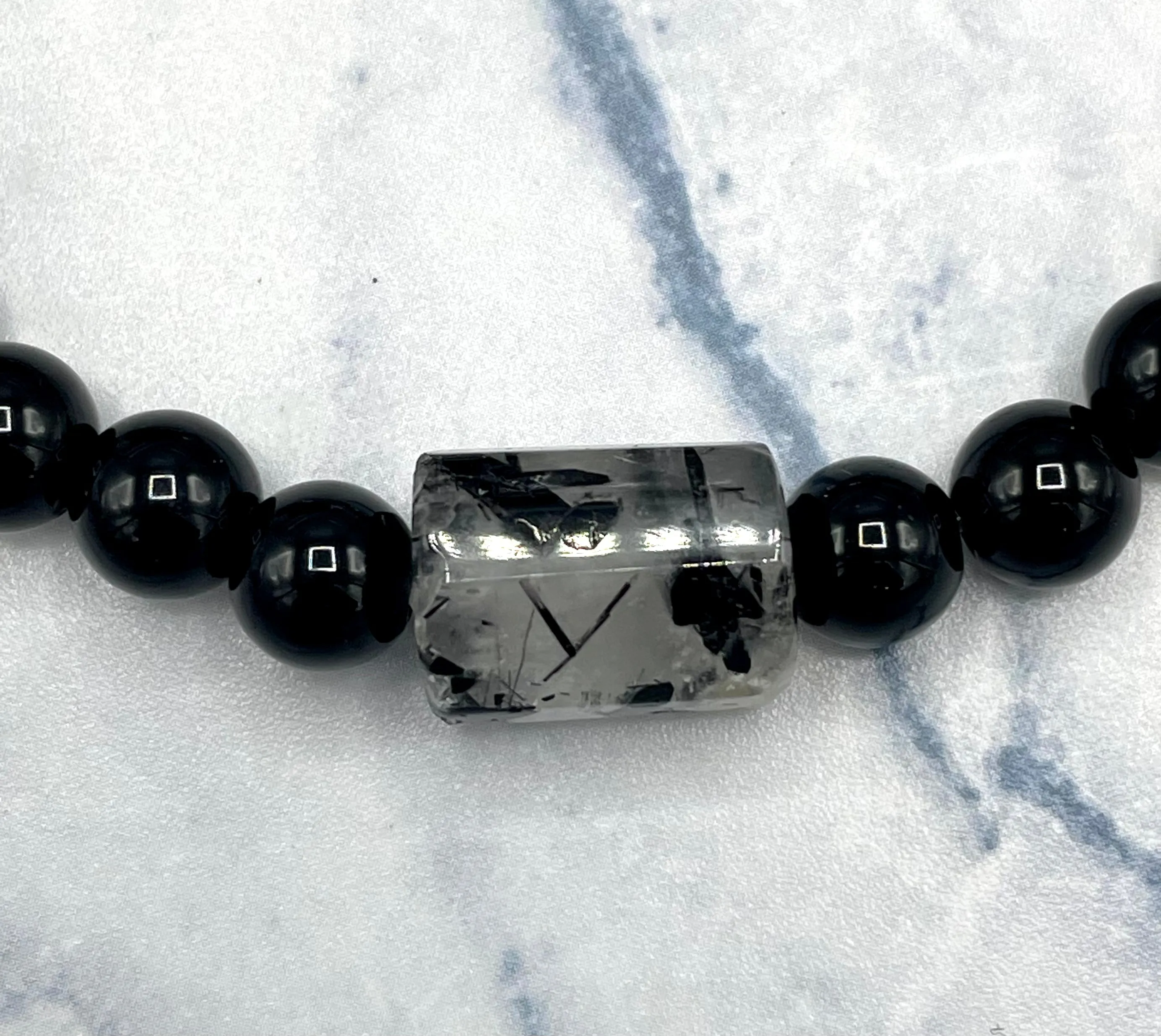 Black Onyx and Tourmaline Quartz Bracelet