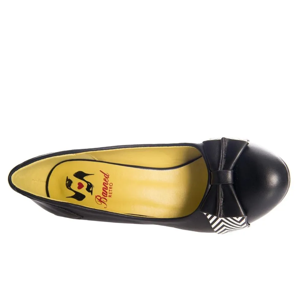 Black Vintage 50s Bow Detail Court Shoes