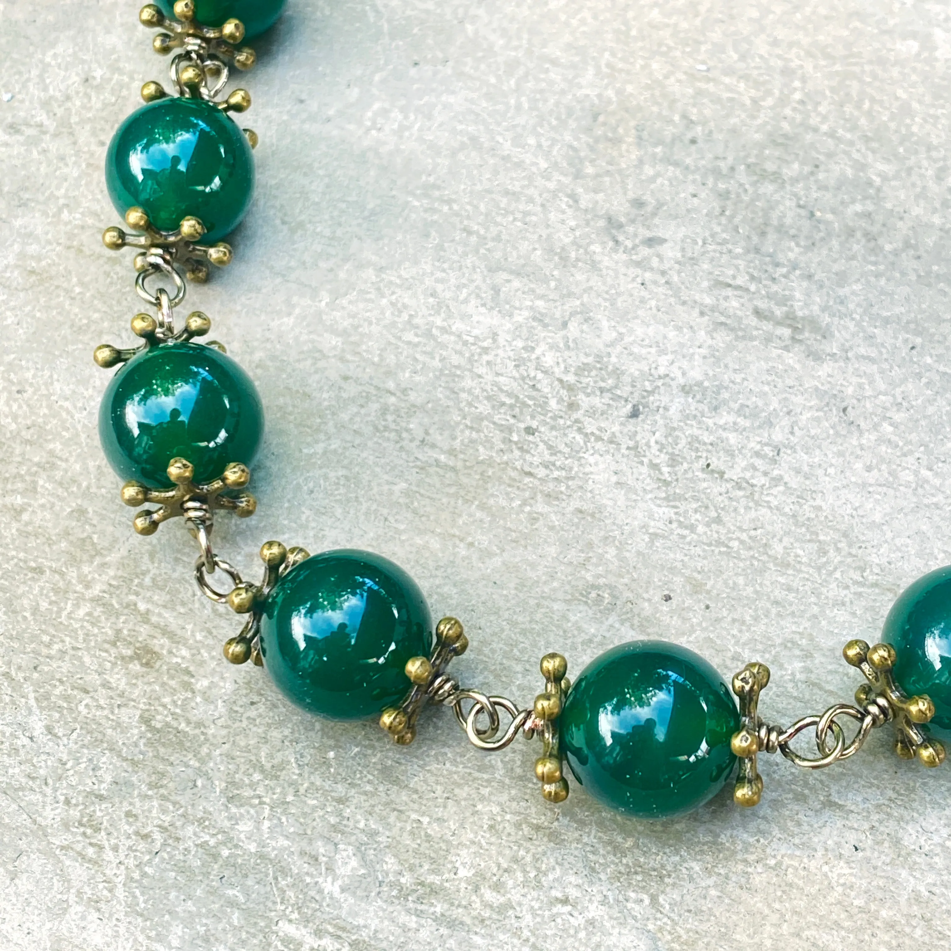 Brass and Green Agate Gemstone Necklace.