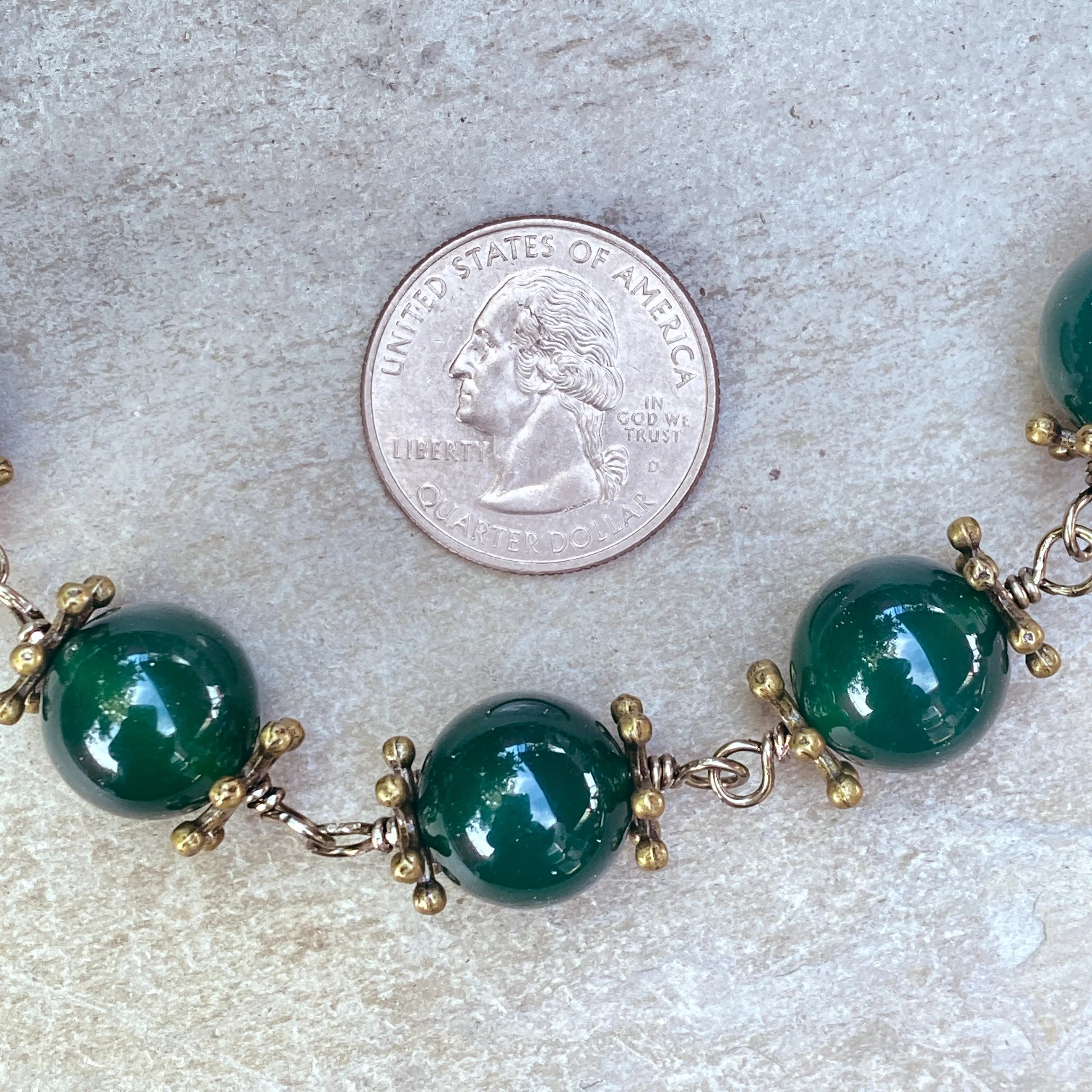 Brass and Green Agate Gemstone Necklace.