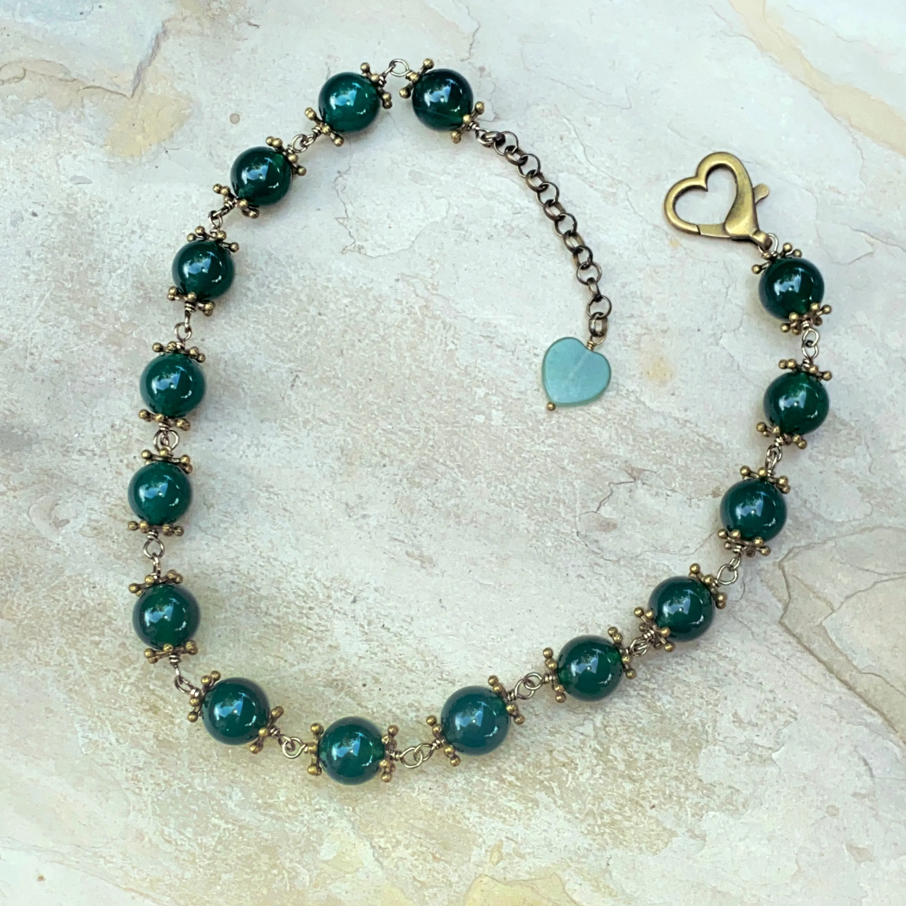 Brass and Green Agate Gemstone Necklace.