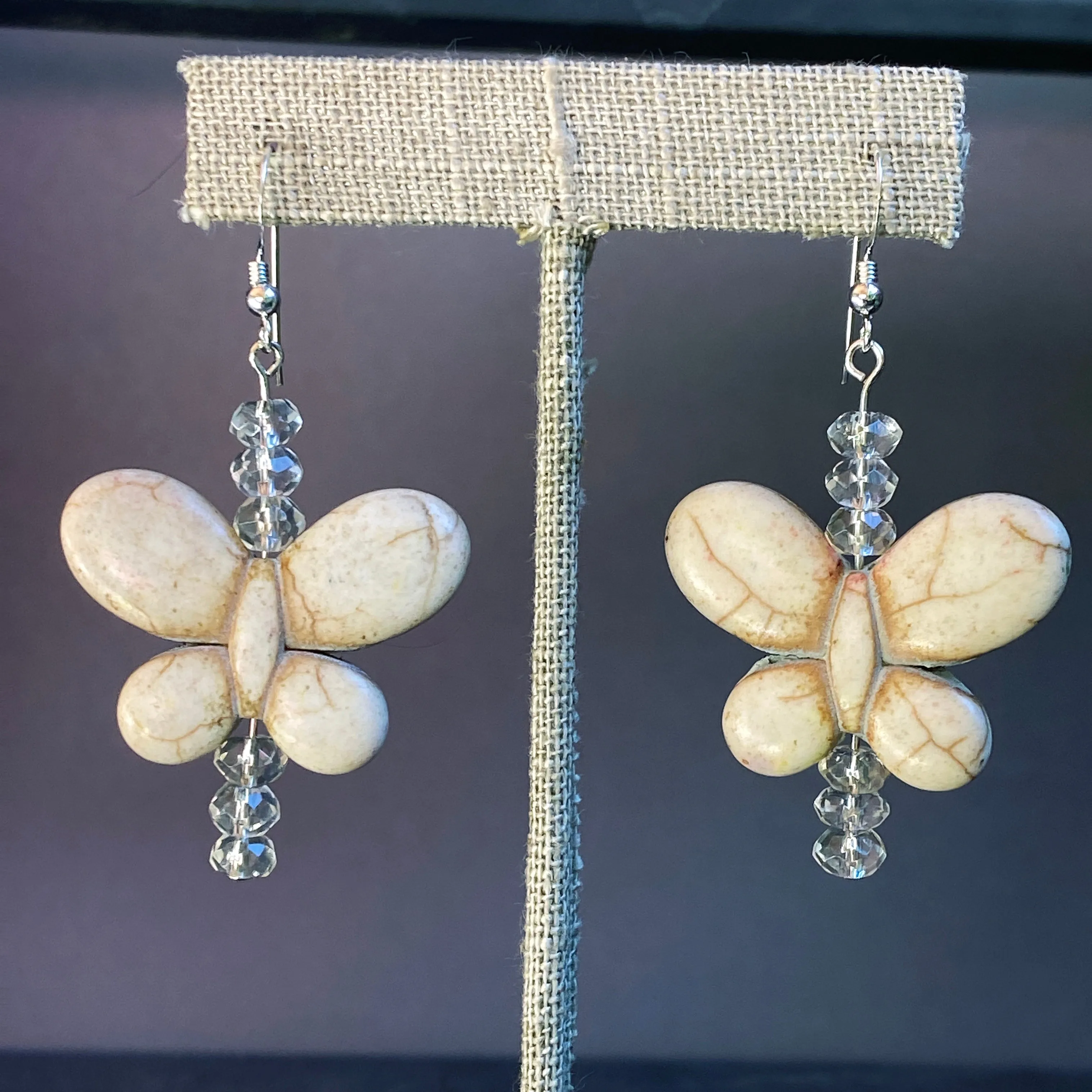 Bright Color Howlite and Gemstone Butterfly Earrings