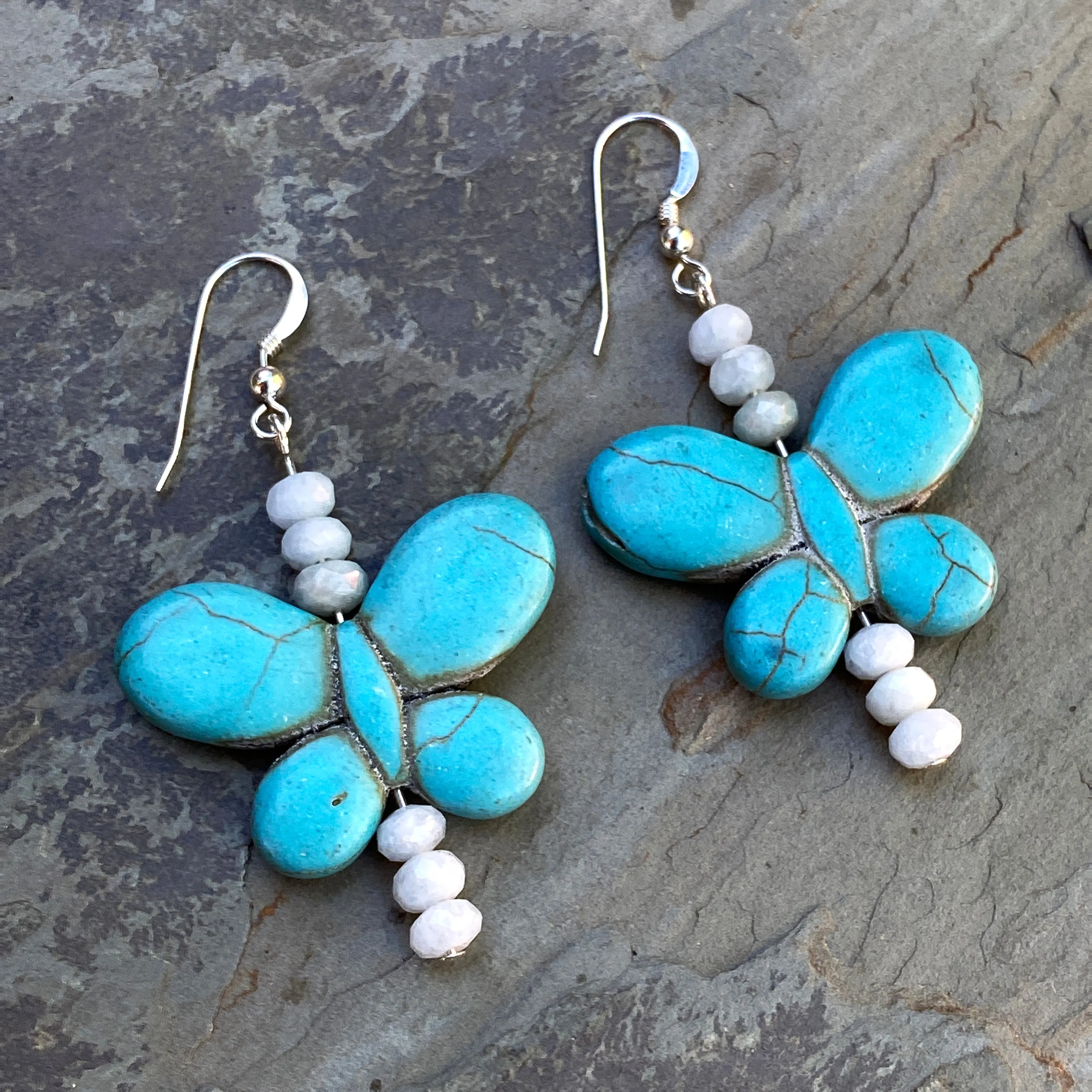 Bright Color Howlite and Gemstone Butterfly Earrings