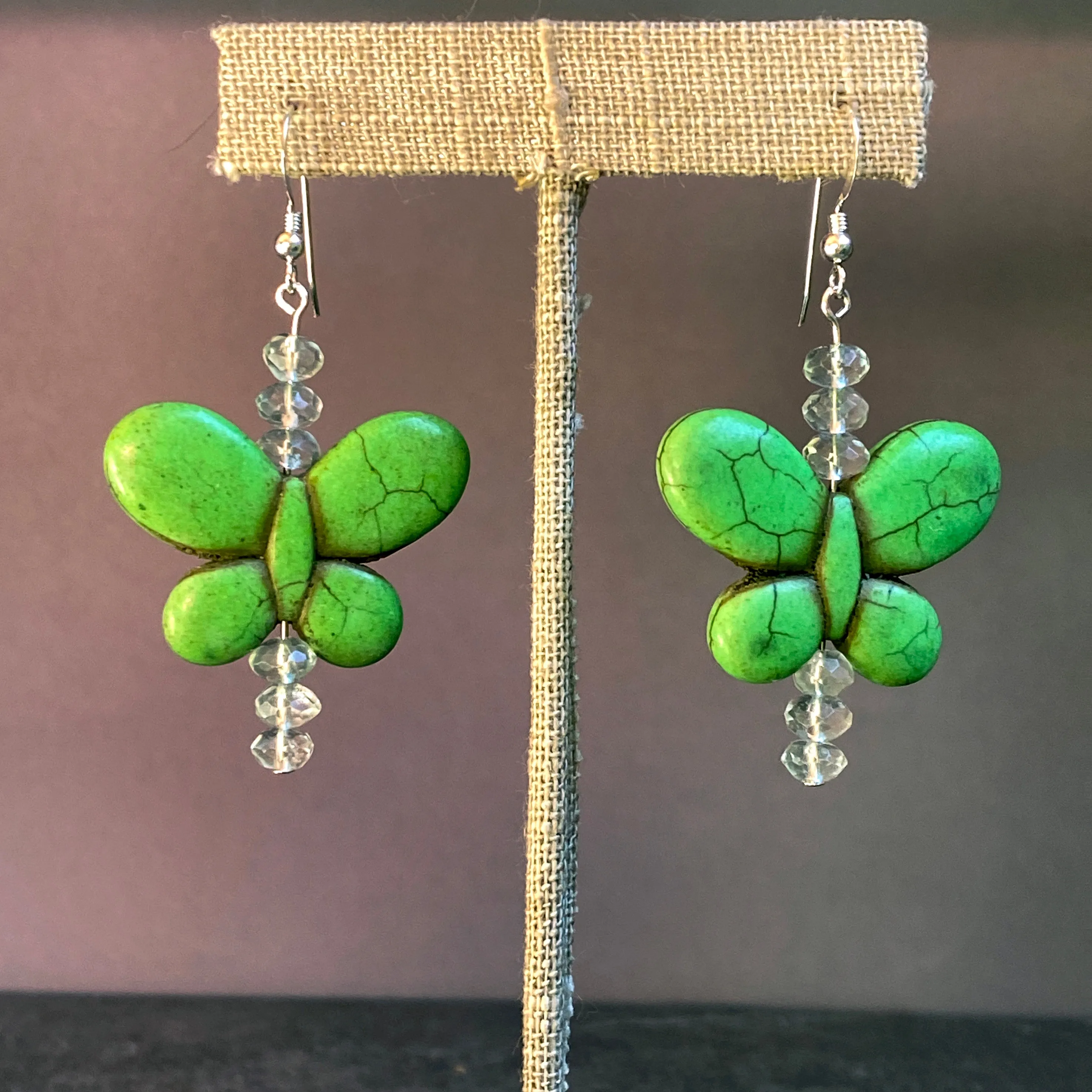 Bright Color Howlite and Gemstone Butterfly Earrings