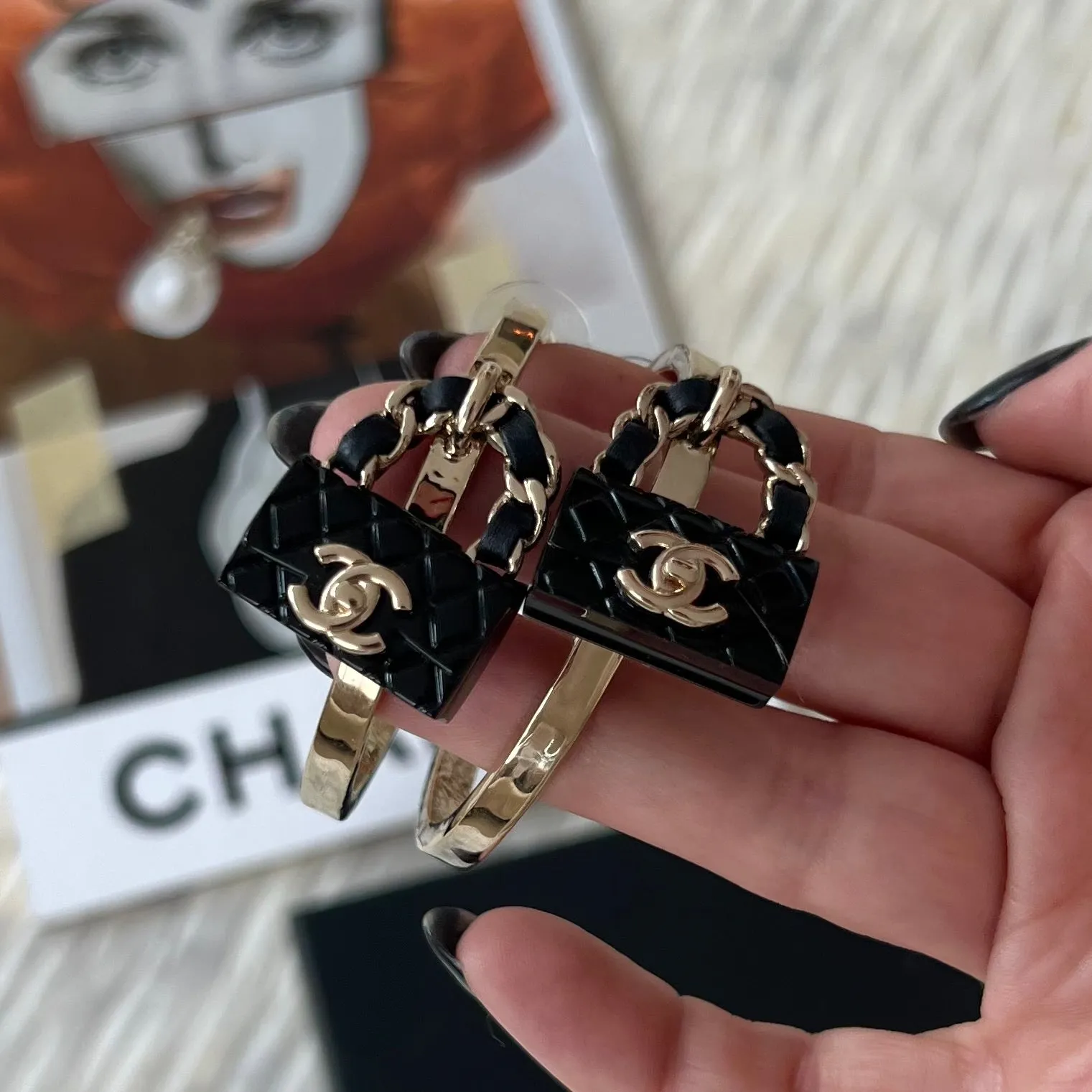 Chanel Matelasse Bag Hoop Earrings