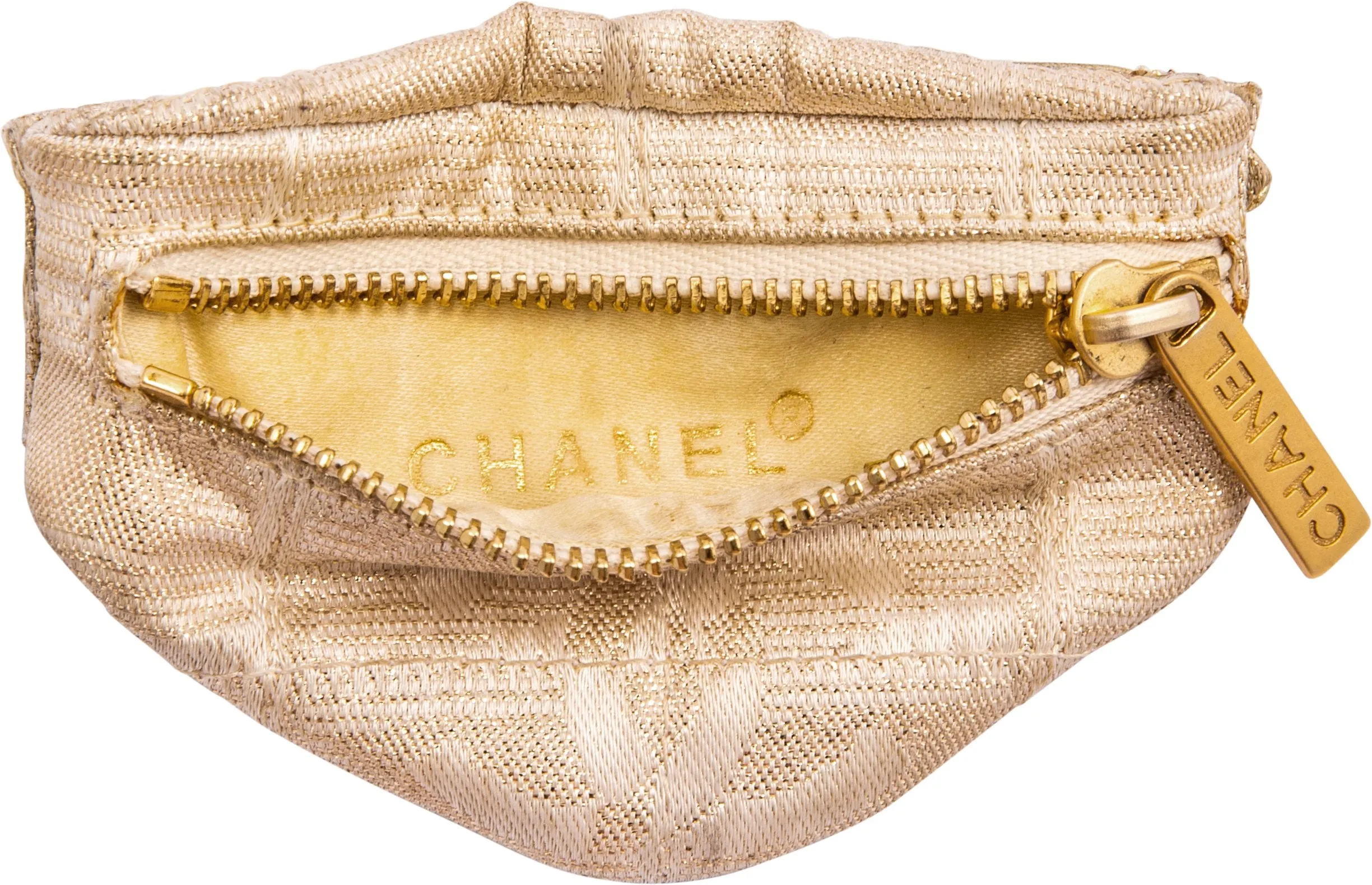 Chanel Mini Gold Canvas Wristlet Pouch