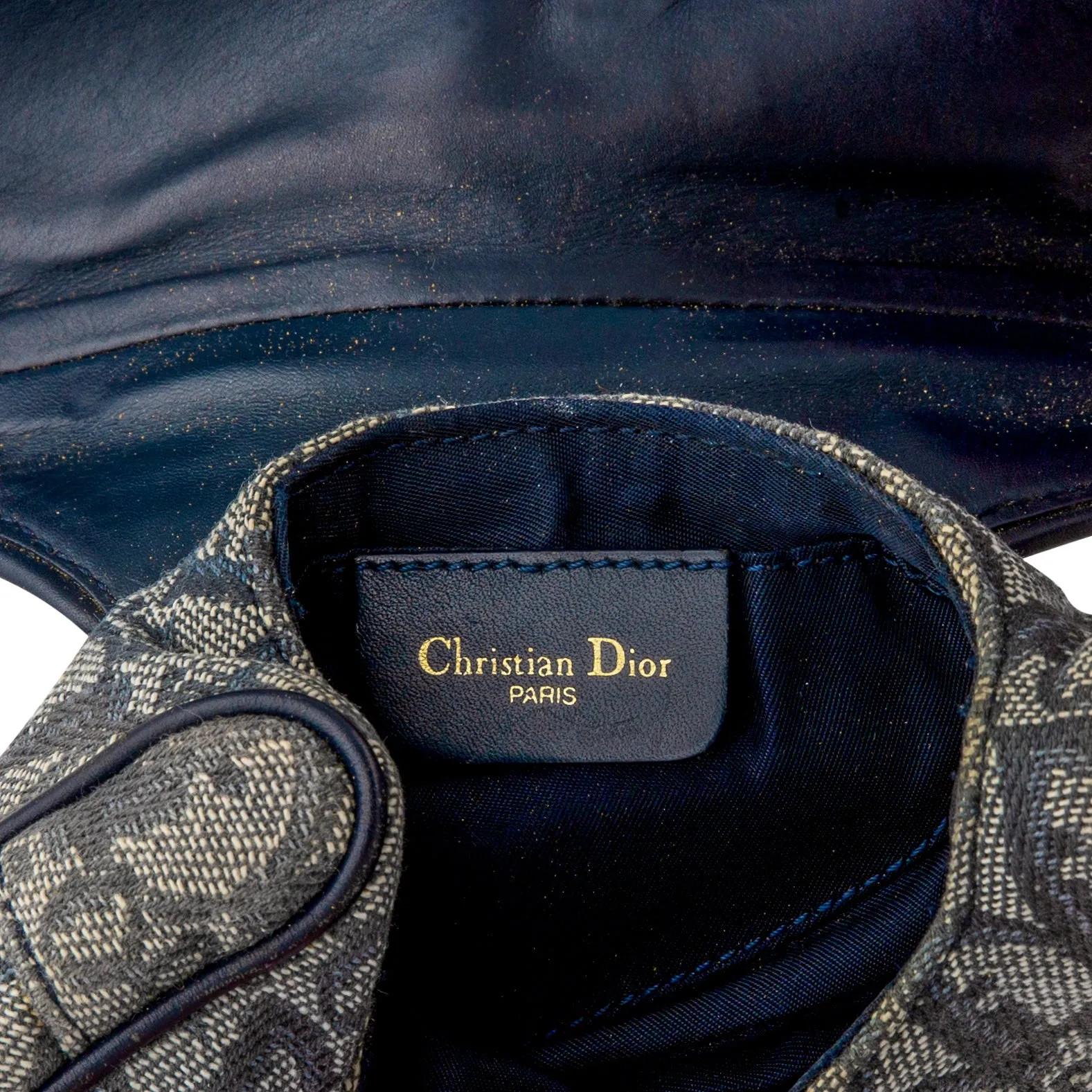 Christian Dior Navy Diorissimo Embellished Wristlet Saddle Bag