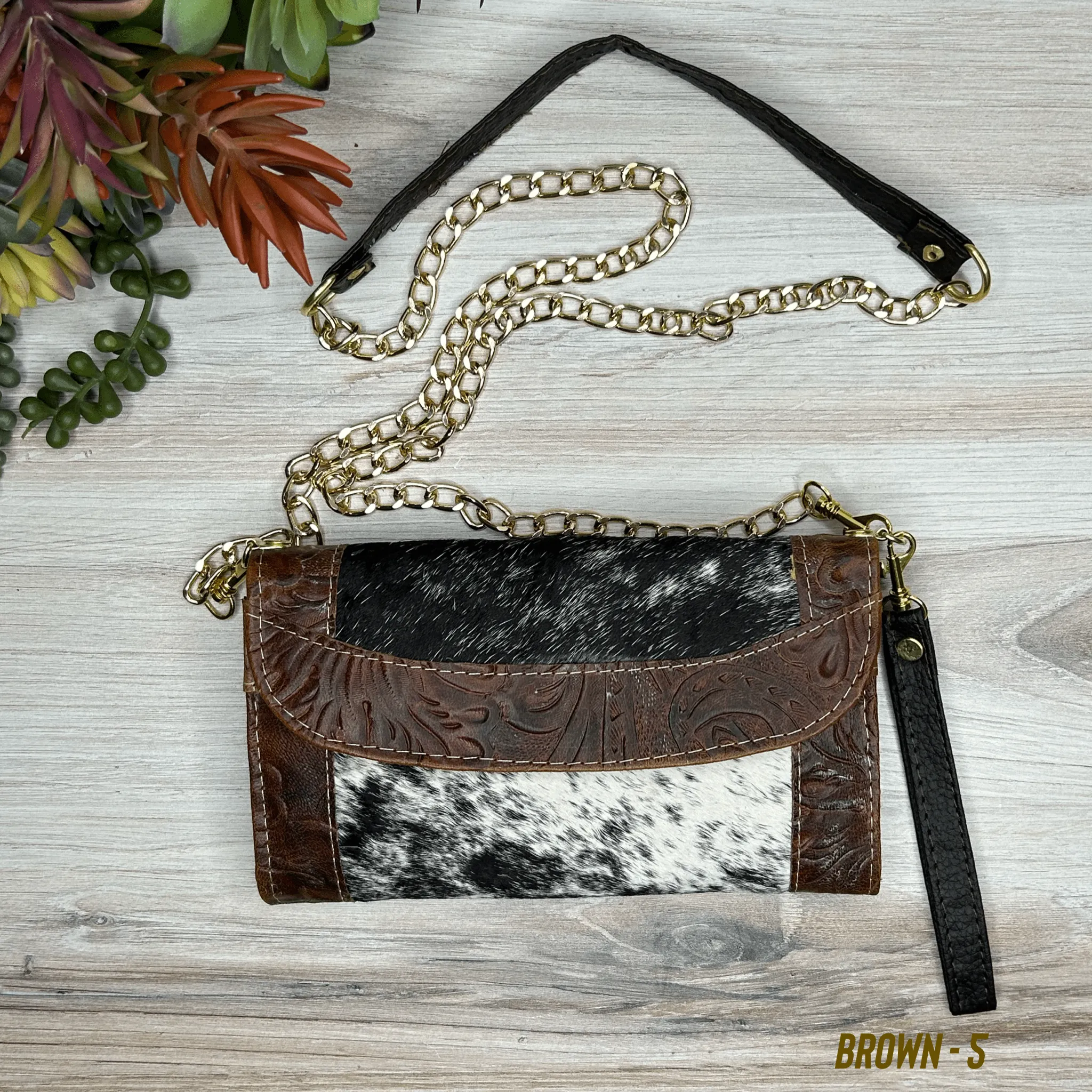 Cowhide Convertible Floral Tooled Wallet