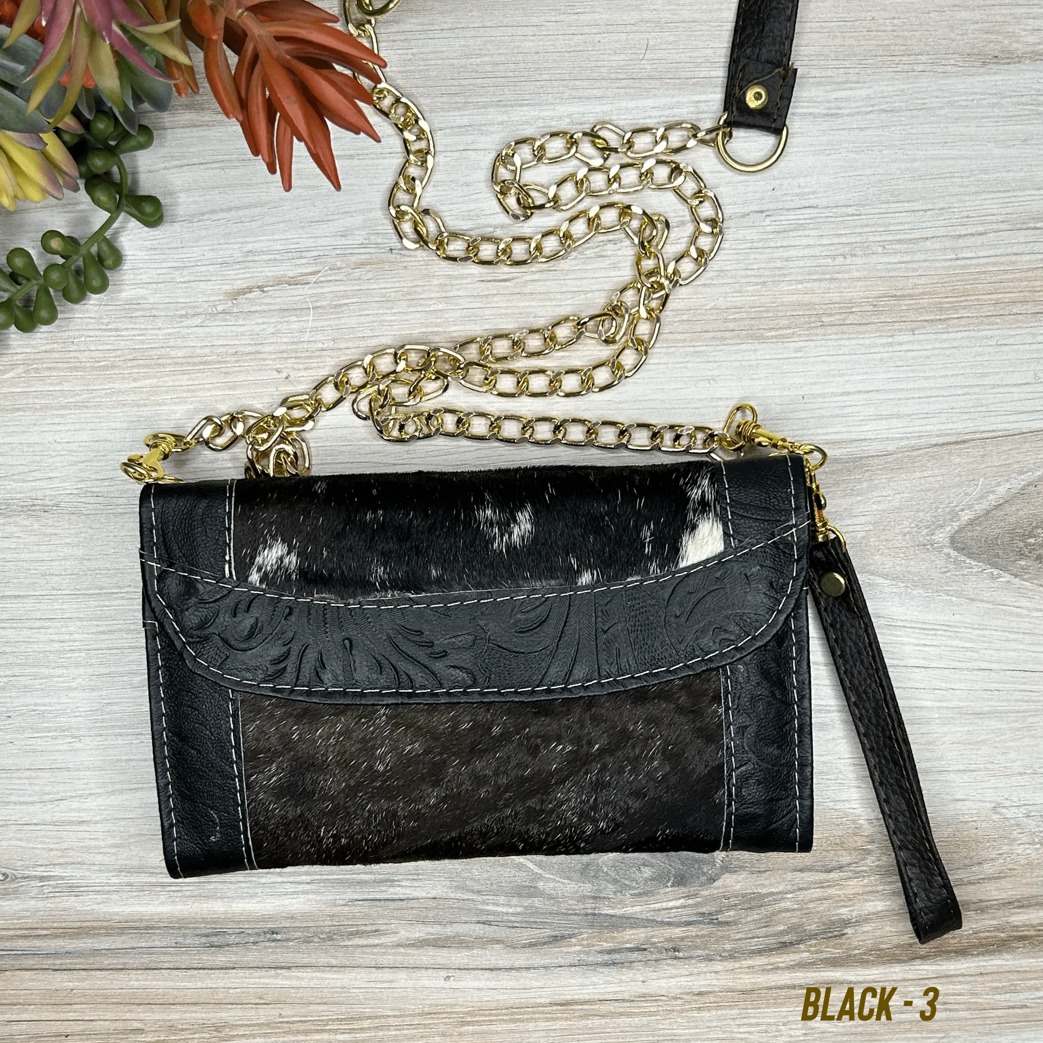 Cowhide Convertible Floral Tooled Wallet