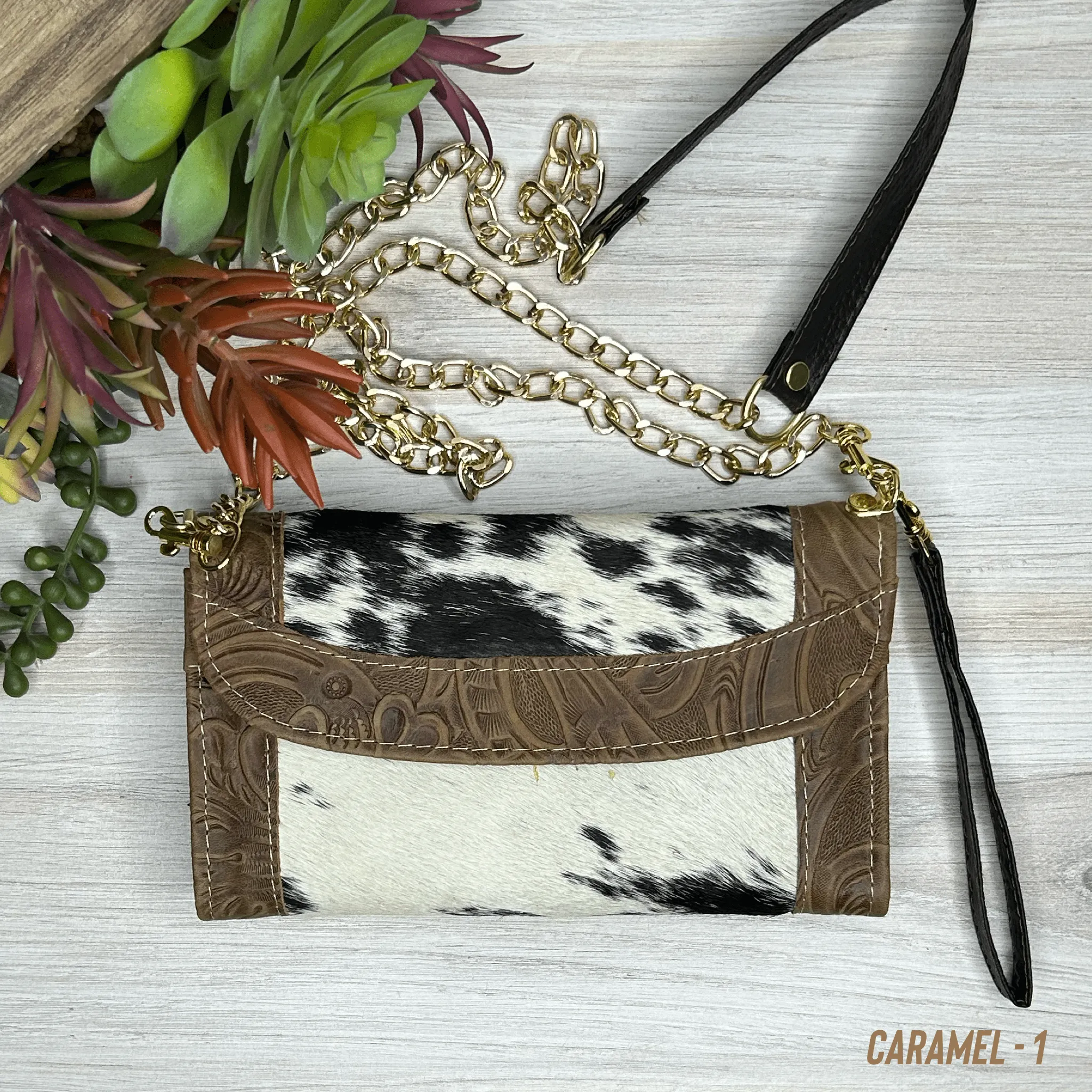 Cowhide Convertible Floral Tooled Wallet