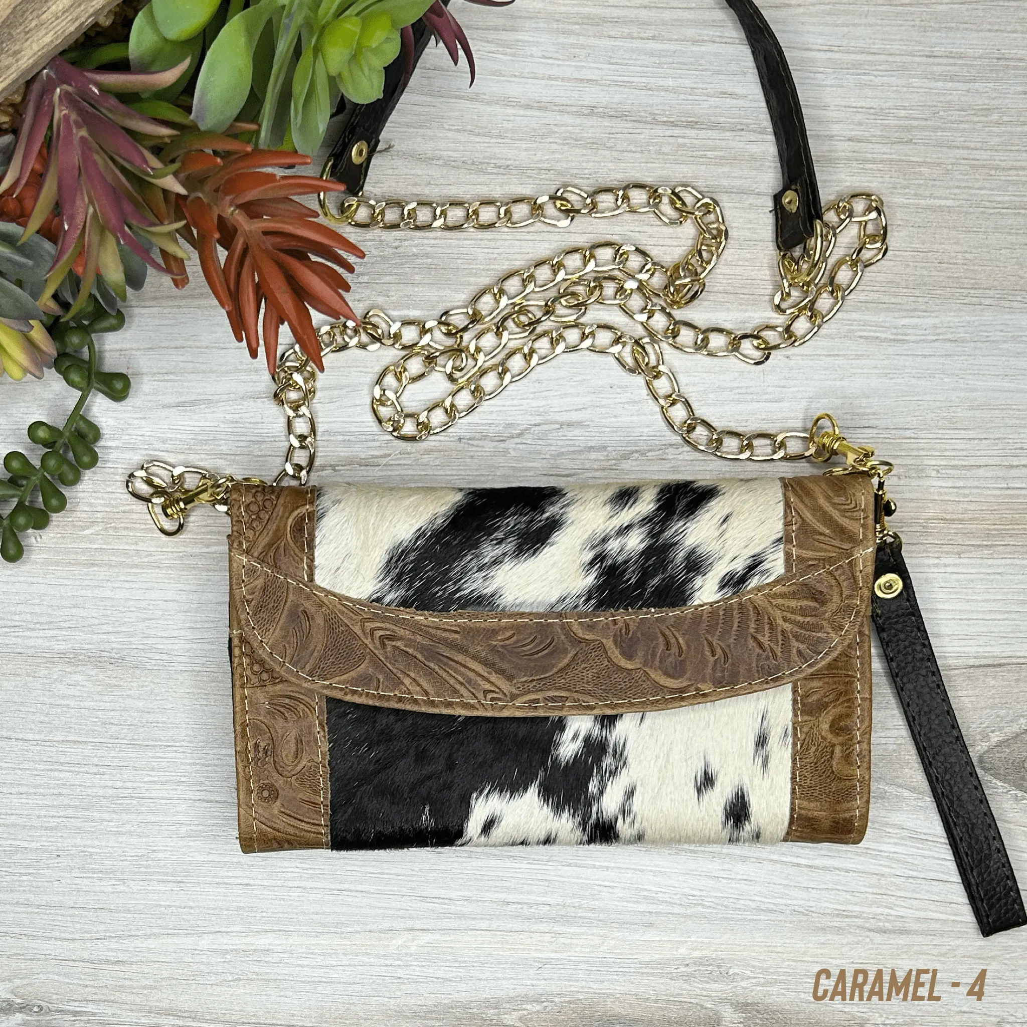 Cowhide Convertible Floral Tooled Wallet