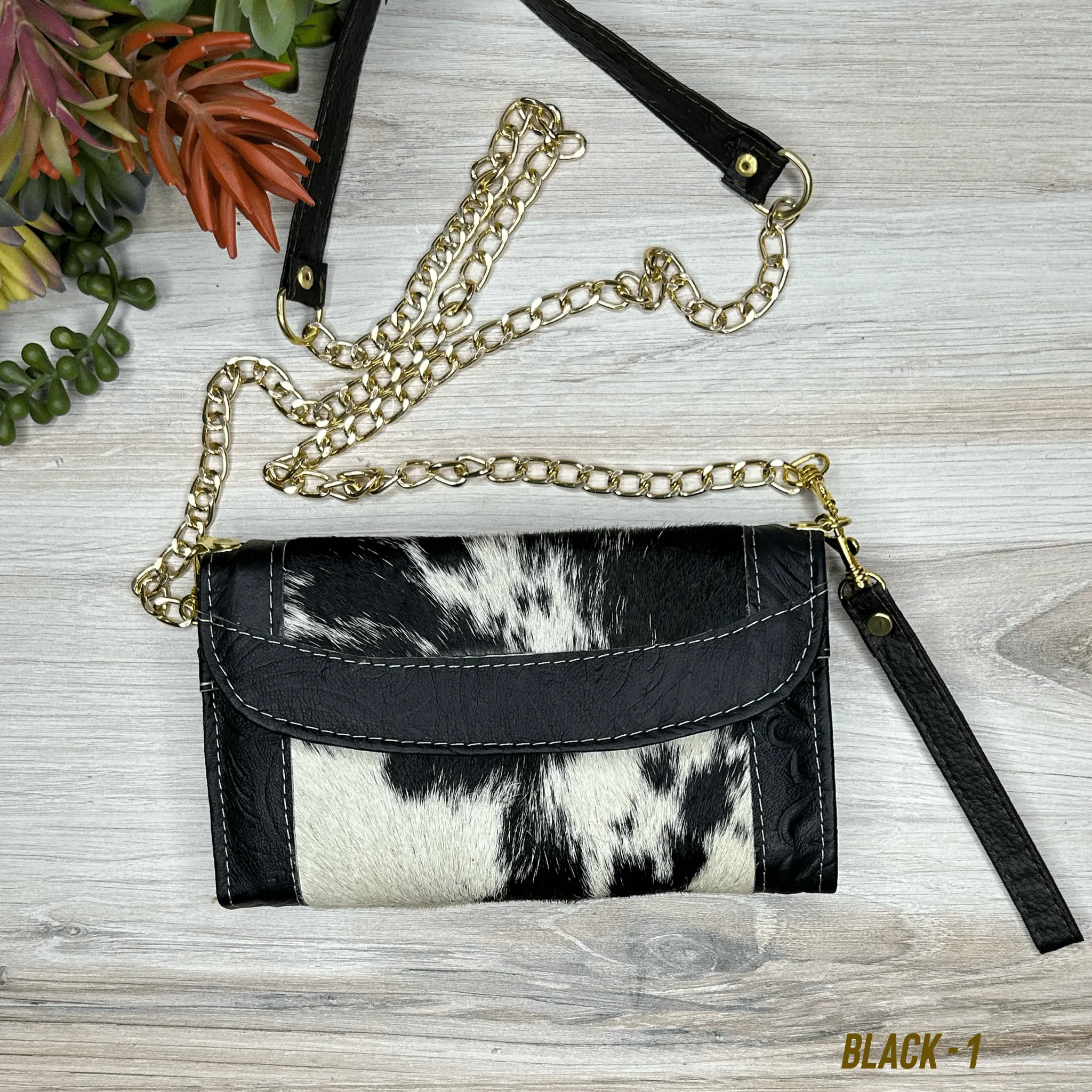 Cowhide Convertible Floral Tooled Wallet