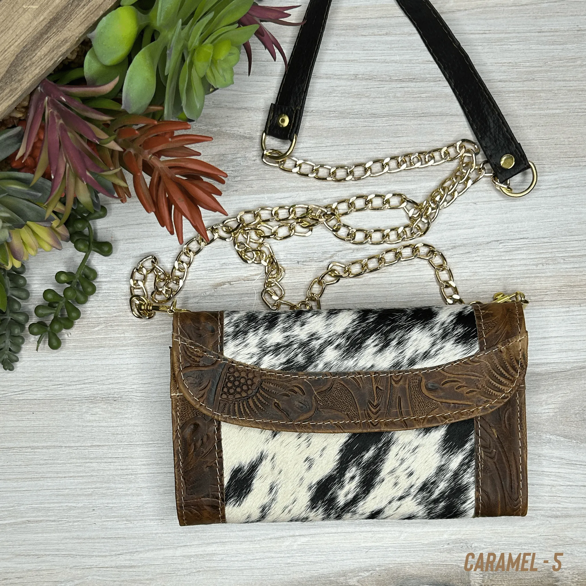 Cowhide Convertible Floral Tooled Wallet