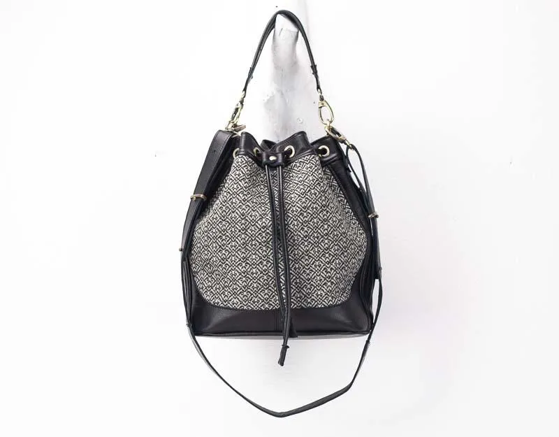 Danae bag - Black leather and wool