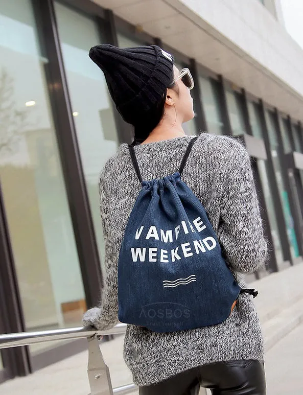 Denim Drawstring Bag