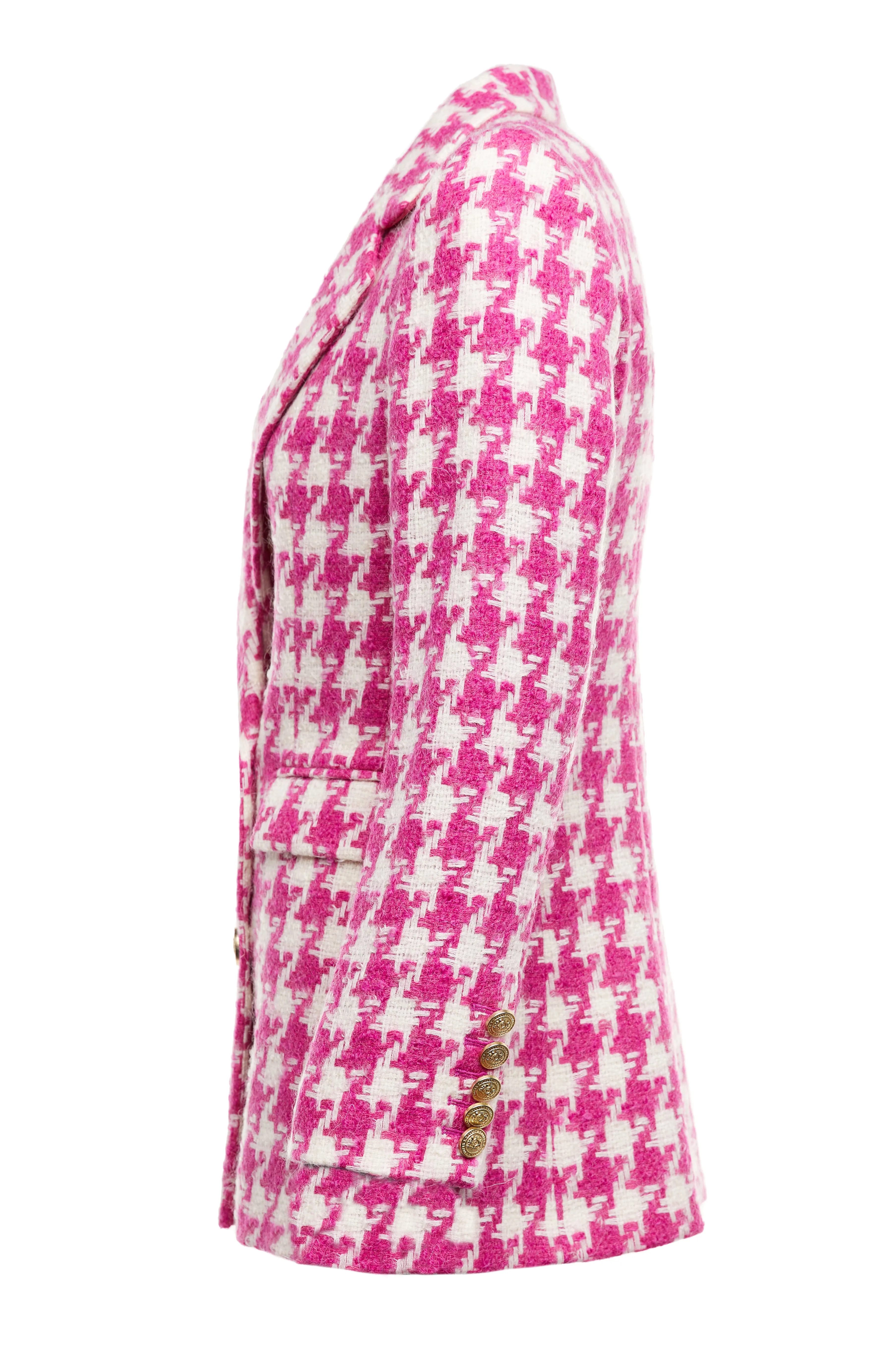 Double Breasted Blazer (Hot Pink Large Scale Houndstooth)