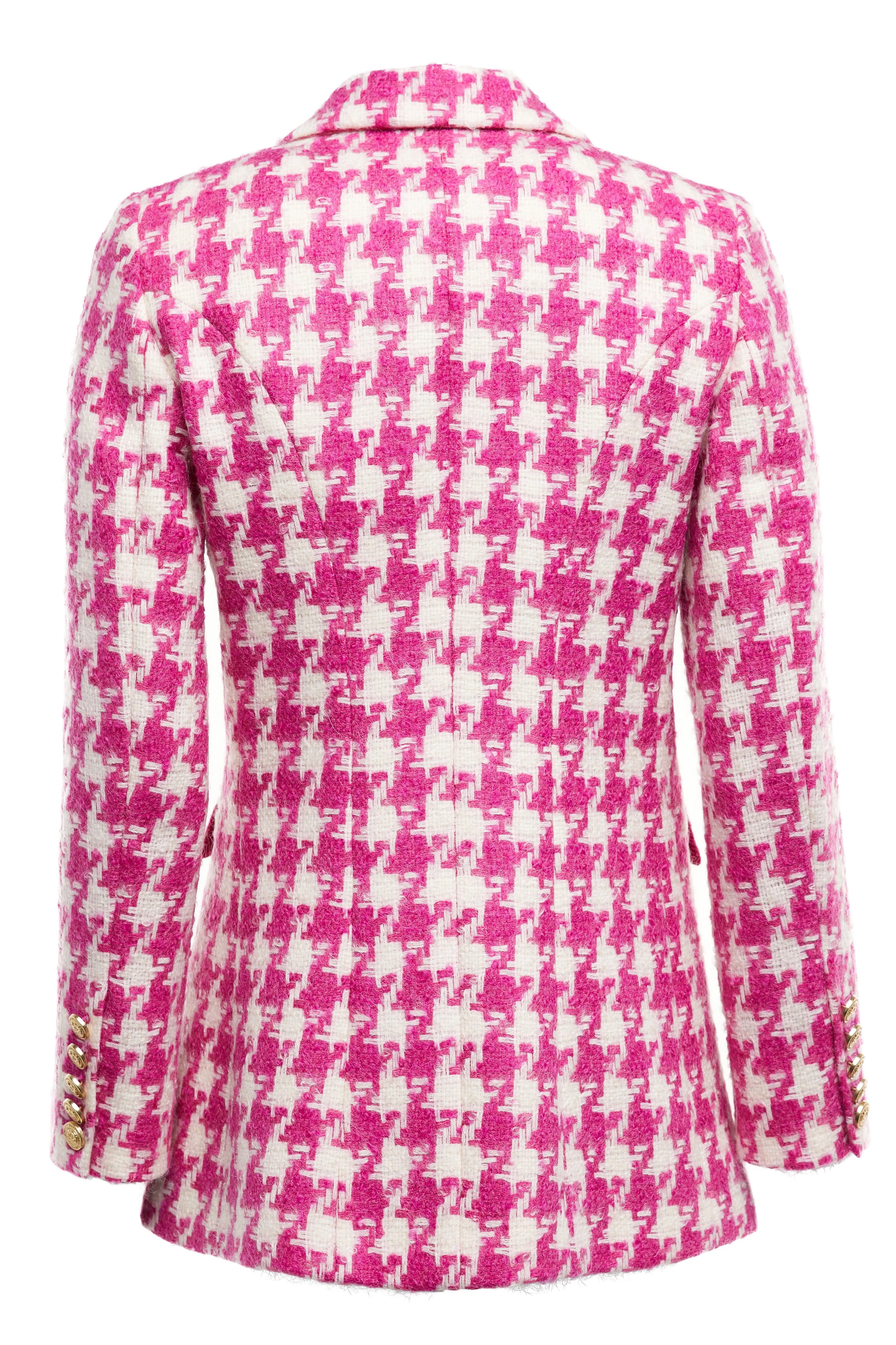 Double Breasted Blazer (Hot Pink Large Scale Houndstooth)